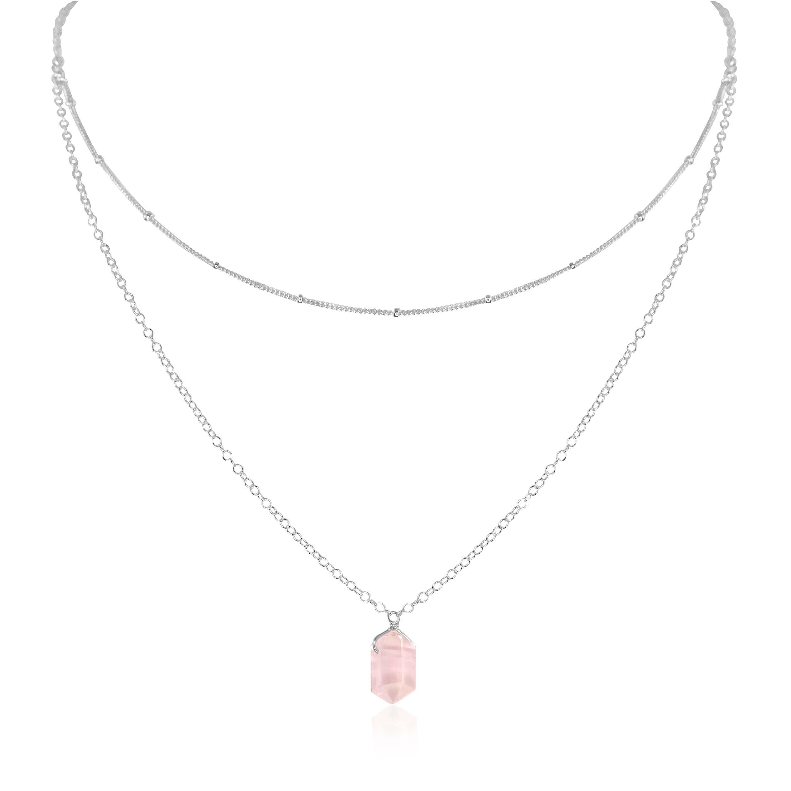Rose Quartz Double Terminated Crystal Choker Necklace - Healing Stone Layered Chain Jewelry for Women, Gift for Her, Spiritual Energy & Chakra Balancing | Perfect for Meditation, Yoga & Boho Fashion