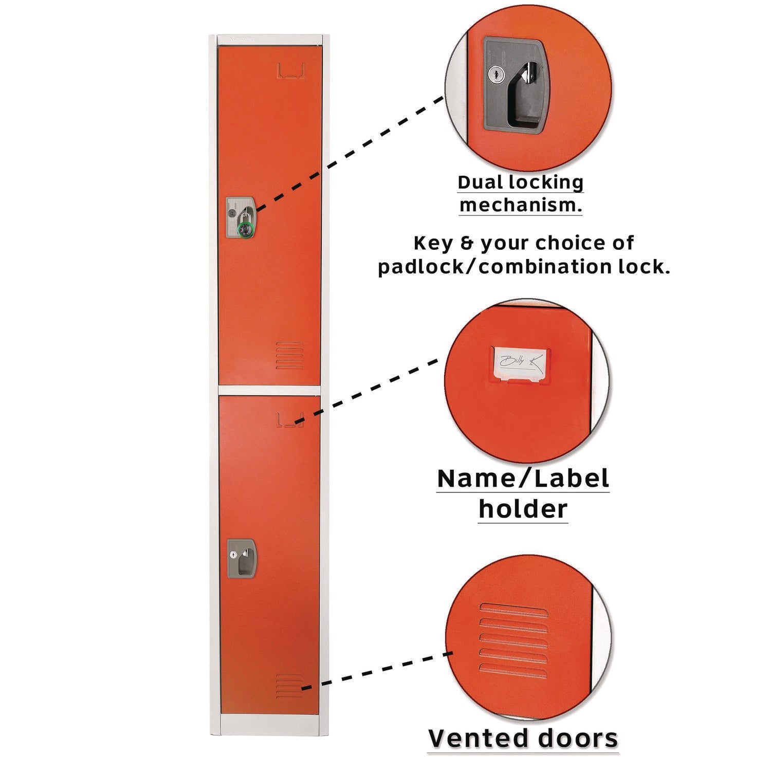 Steel Storage Locker with 2 Compartments - 12 x 12 x 72 Inches, Red - Heavy Duty Metal Locker for Office, School, Gym & Warehouse Organization