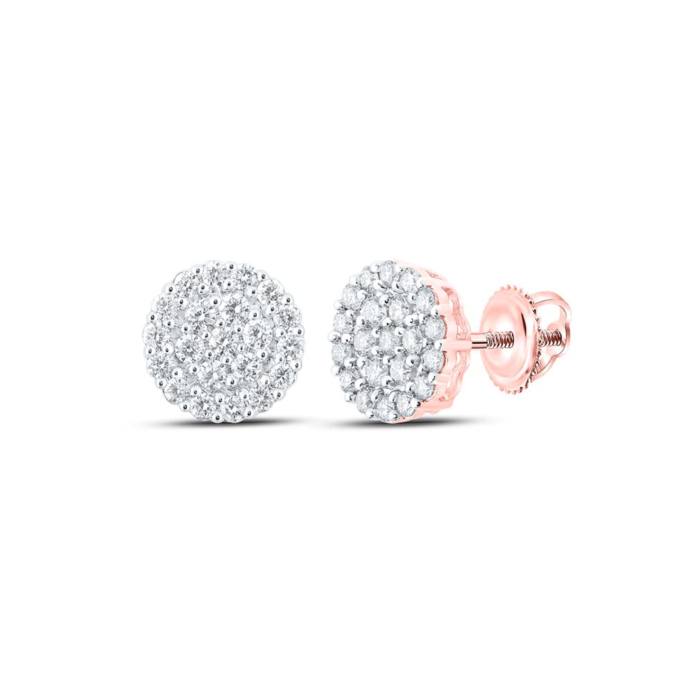 10K Rose Gold Men's Diamond Cluster Earrings - 1.25 CTW Stud Earrings for Men - Luxury Gift for Him, Wedding, Anniversary & Special Occasions