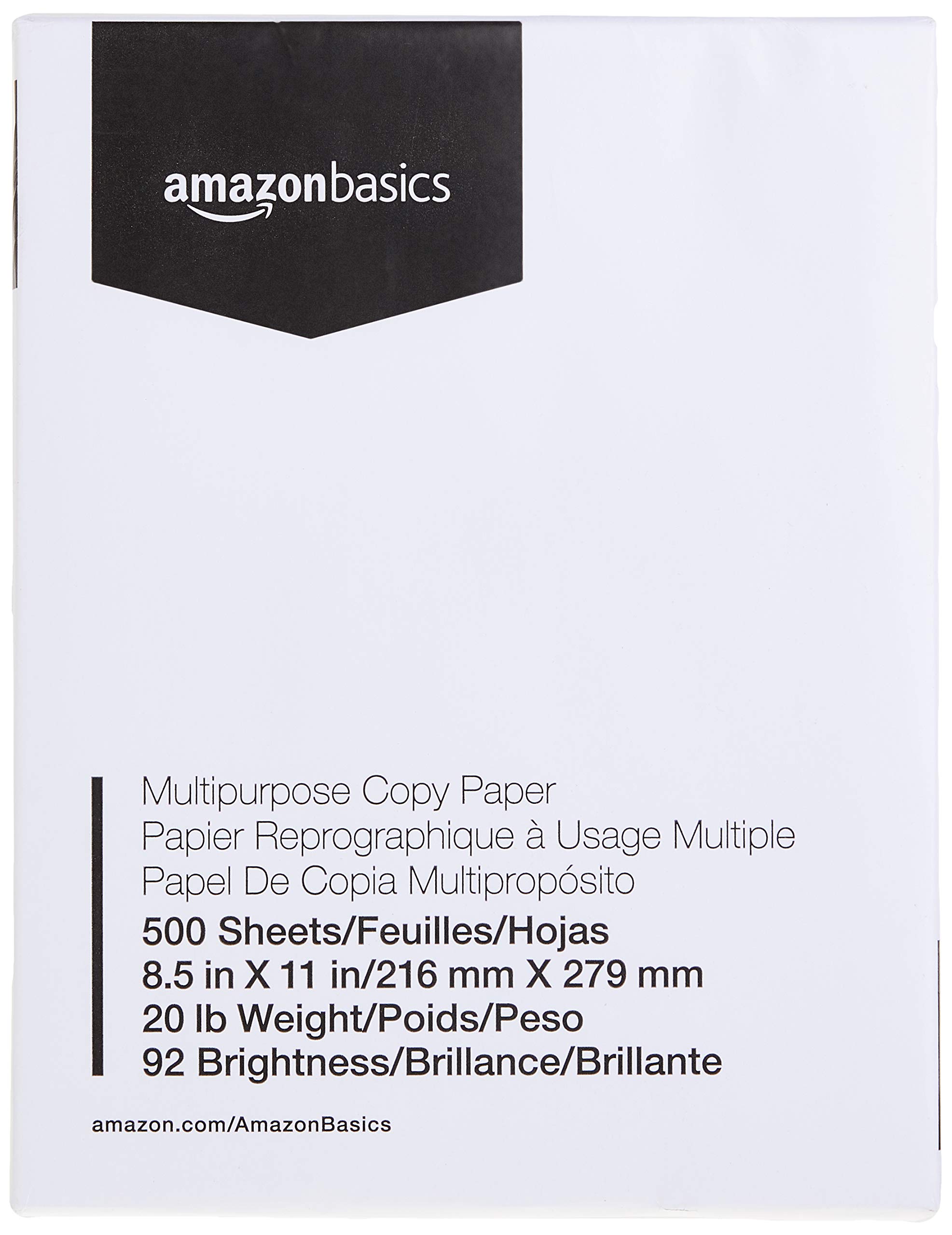 Amazon Basics Multipurpose Copy Printer Paper - 8.5 x 11 Inches, 20 lb Weight, 1 Ream (500 Sheets), 92 Brightness, White - Ideal for Home Office, School Projects & Business Printing