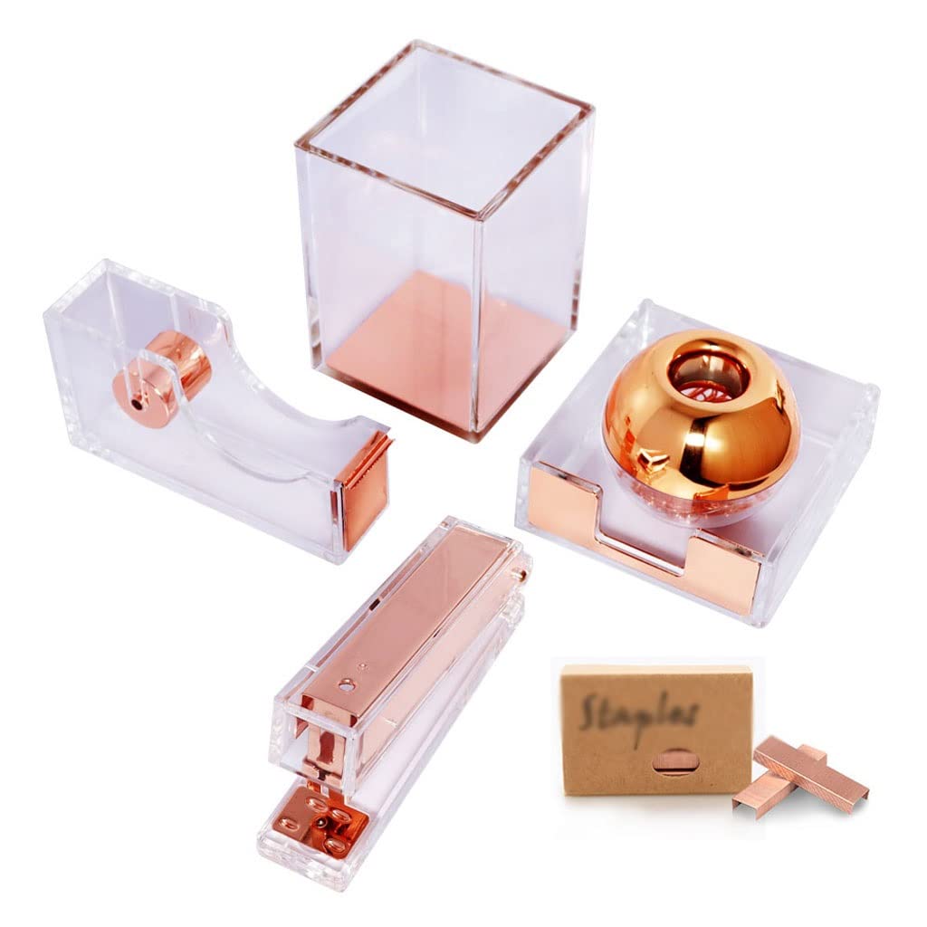 Rose Gold Desk Organizer Set - Office Supplies for Home & Work