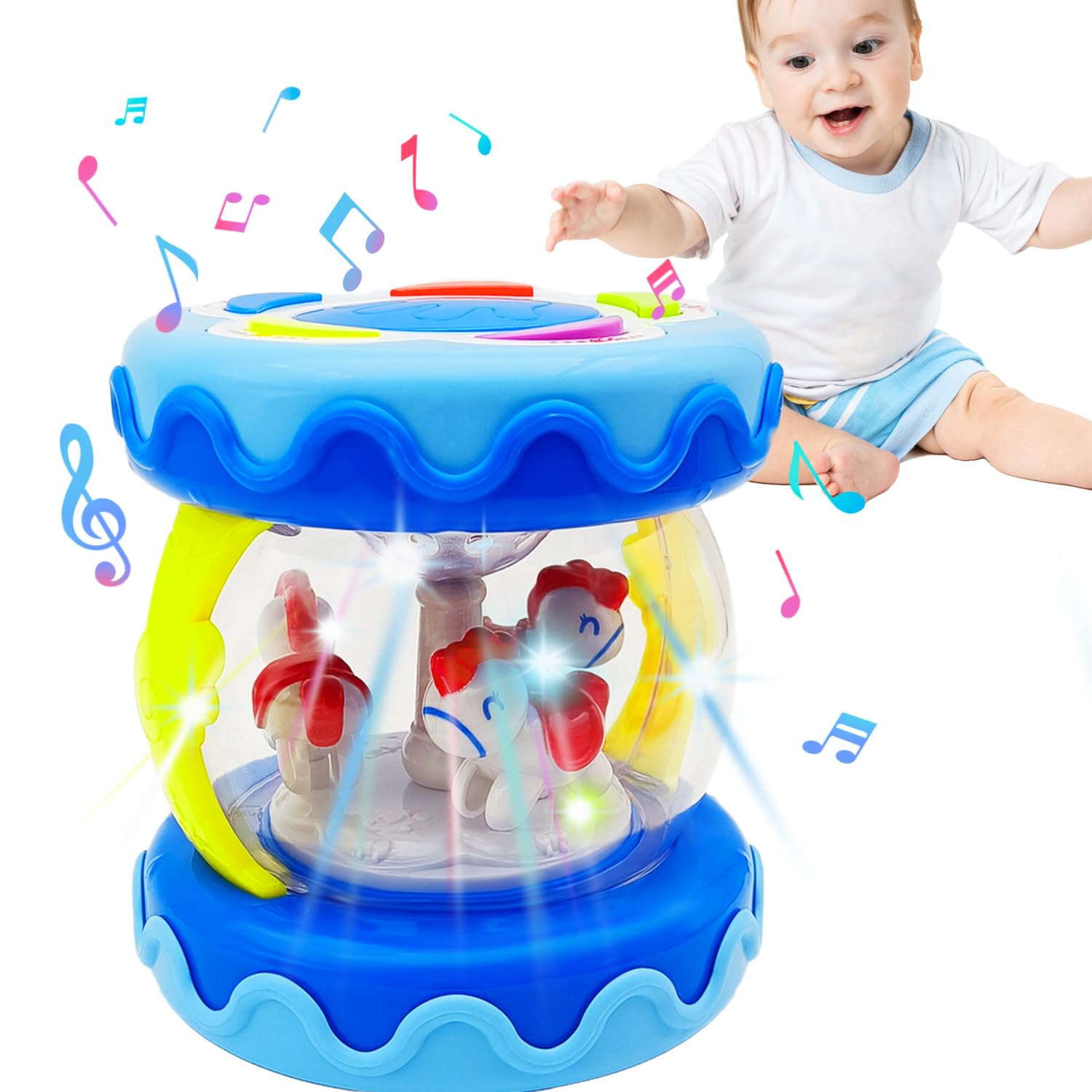 Best Baby Toys Carousel with Rotating Lights & Music - Tummy Time & Crawling Toy for Infants 18-36 Months (Blue) | Perfect for Sensory Play, Early Learning & Toddler Development