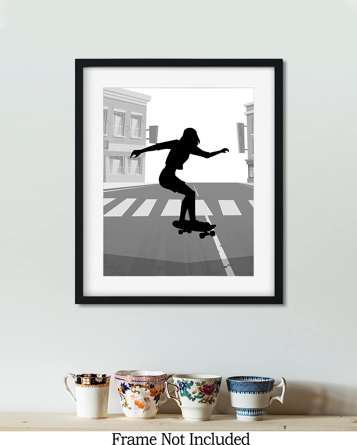 Skateboard Wall Art - Urban Skater Room Decor for Girls - Female Skateboarder Silhouette Print - 11x14 Unframed Poster - Perfect for Bedroom, Dorm & Skateboard Fan Gifts
