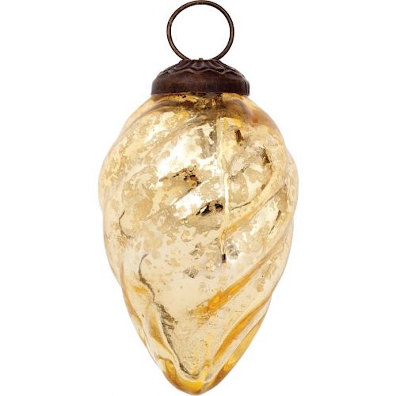 4 Pack Gold Lois Mercury Glass Swirled Pine Cone Ornaments - Elegant Christmas Tree Decorations for Holiday Home Decor, Party & Gift Giving