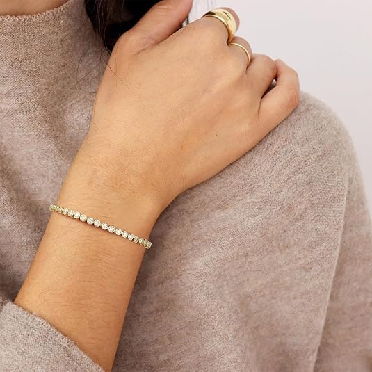 Moissanite Tennis Bracelet for Women - 925 Sterling Silver White Gold Plated, 3mm Round Cut VVS1 D Color Diamond Simulant | Elegant Jewelry for Birthday, Valentine's Day, Wedding & Bridal Gifts | Perfect for Evening Parties, Anniversaries and Special Occasions