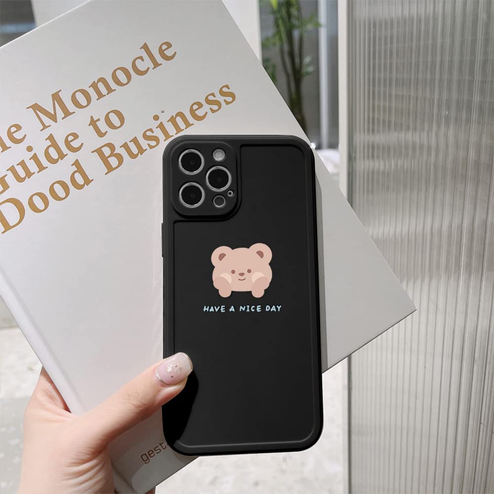 Ownest Cute Brown Bear Painted iPhone 13 Pro Max Case - Slim Soft Flexible TPU Rubber Protective Cover with Fashionable Cheek Design for Women & Girls | Perfect for Everyday Use, School & Work Accessories