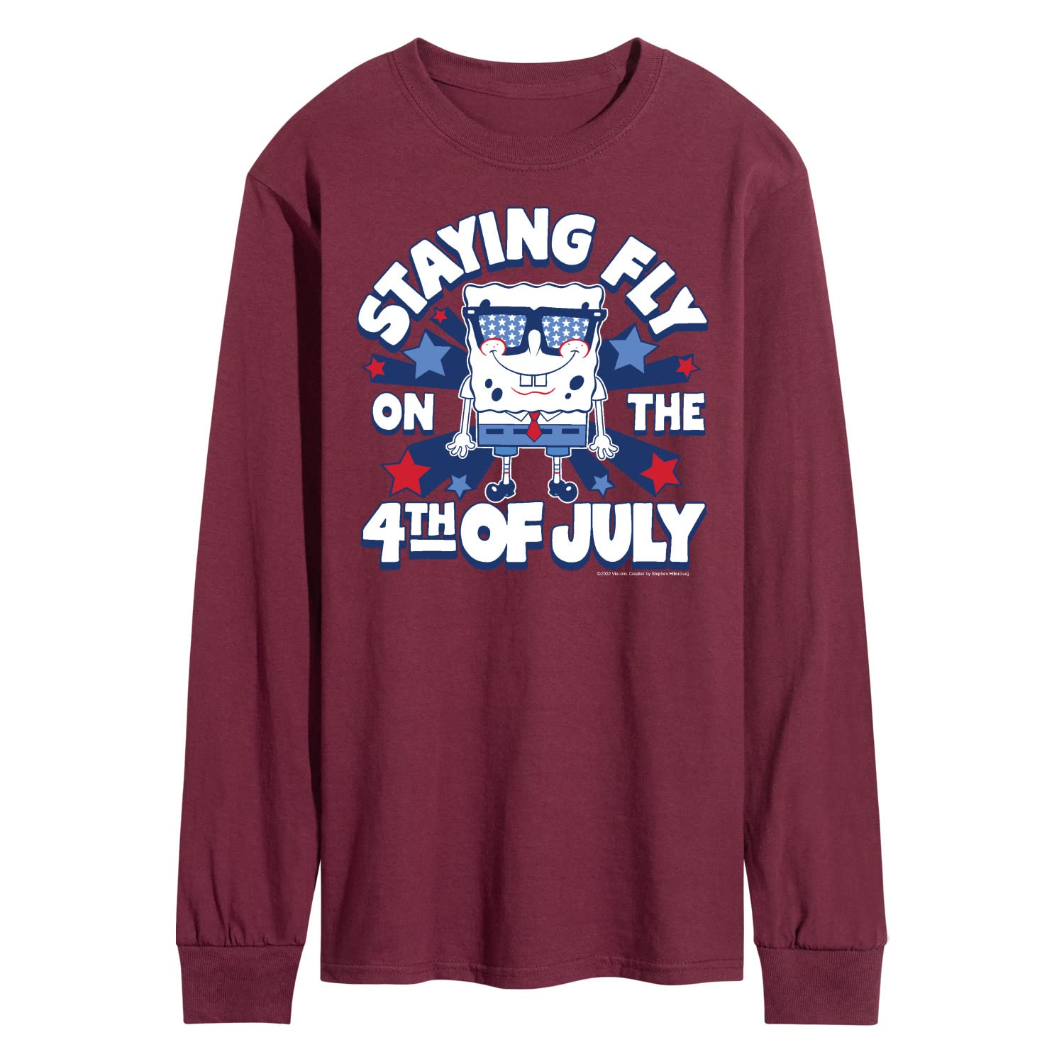 Spongebob Squarepants 4th of July Men's Long Sleeve T-Shirt - Patriotic Cartoon Graphic Tee for Independence Day Celebrations, BBQ Parties & Casual Wear