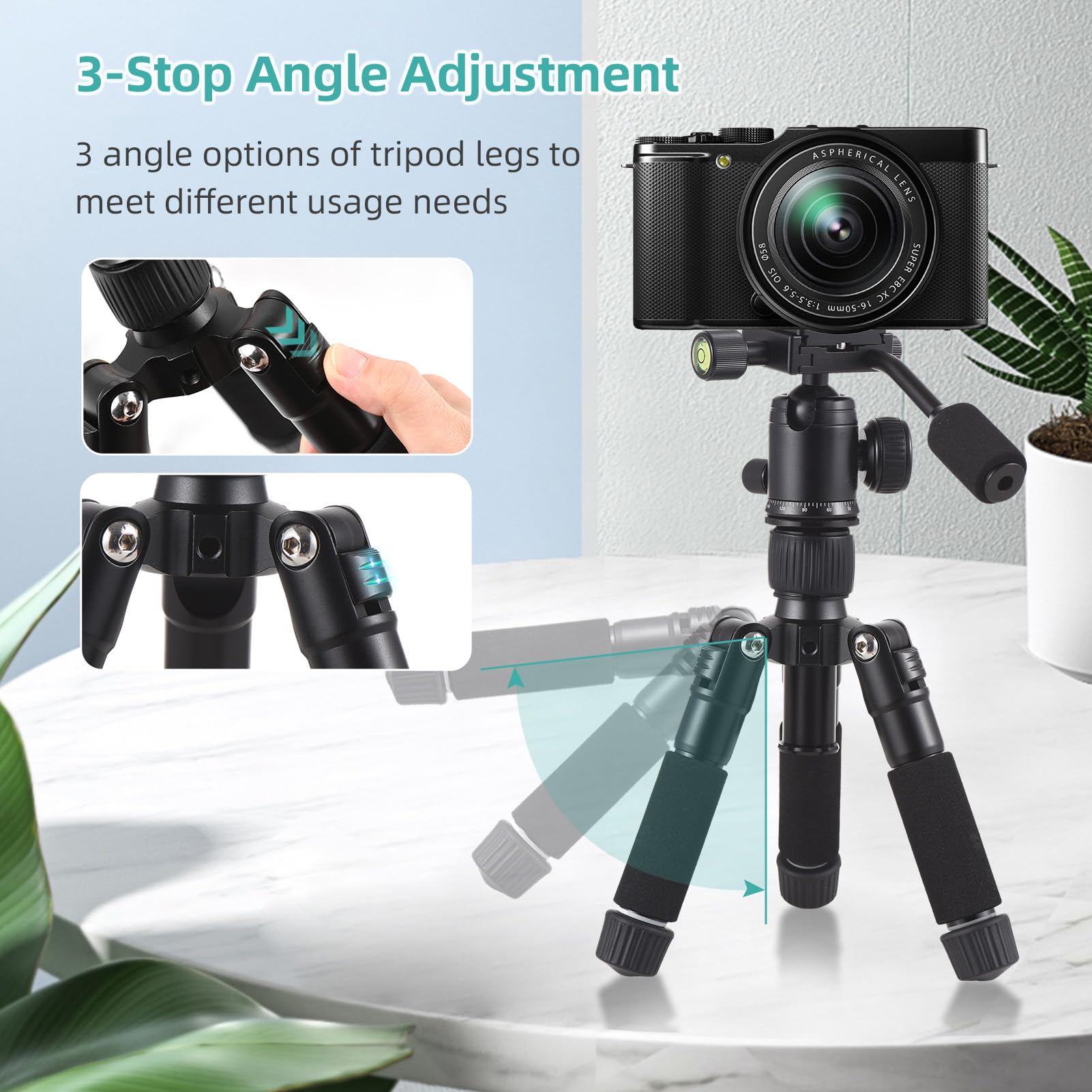 Camnoon Mini Tripod Stand - Portable Aluminum Alloy Desktop Tripod (20.5in/52cm Max Height, 5kg Load Capacity) with 360° Rotatable Ballhead & Handle for DSLR/Mirrorless Cameras - Perfect for Travel, Vlogging & Indoor Photography