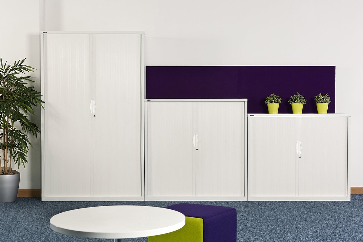 Sonic Tambour Sliding Door Storage Cabinet - White Metal Cabinet 78