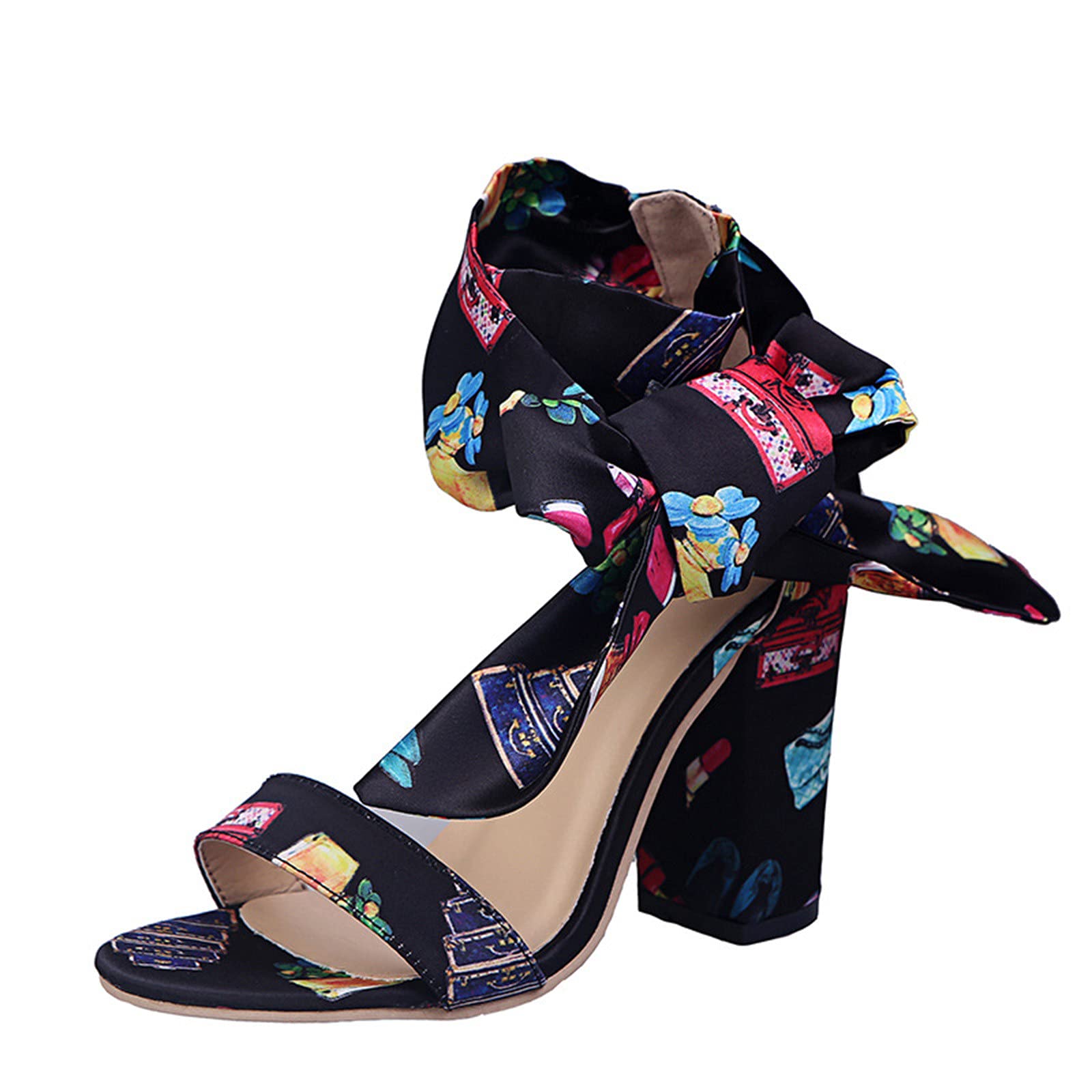 Women's Summer Sandals with Large Bow Tie - Ethnic High Heel Sandals with Locking Cuffs - Perfect for Beach Parties, Weddings & Boho Fashion Outfits