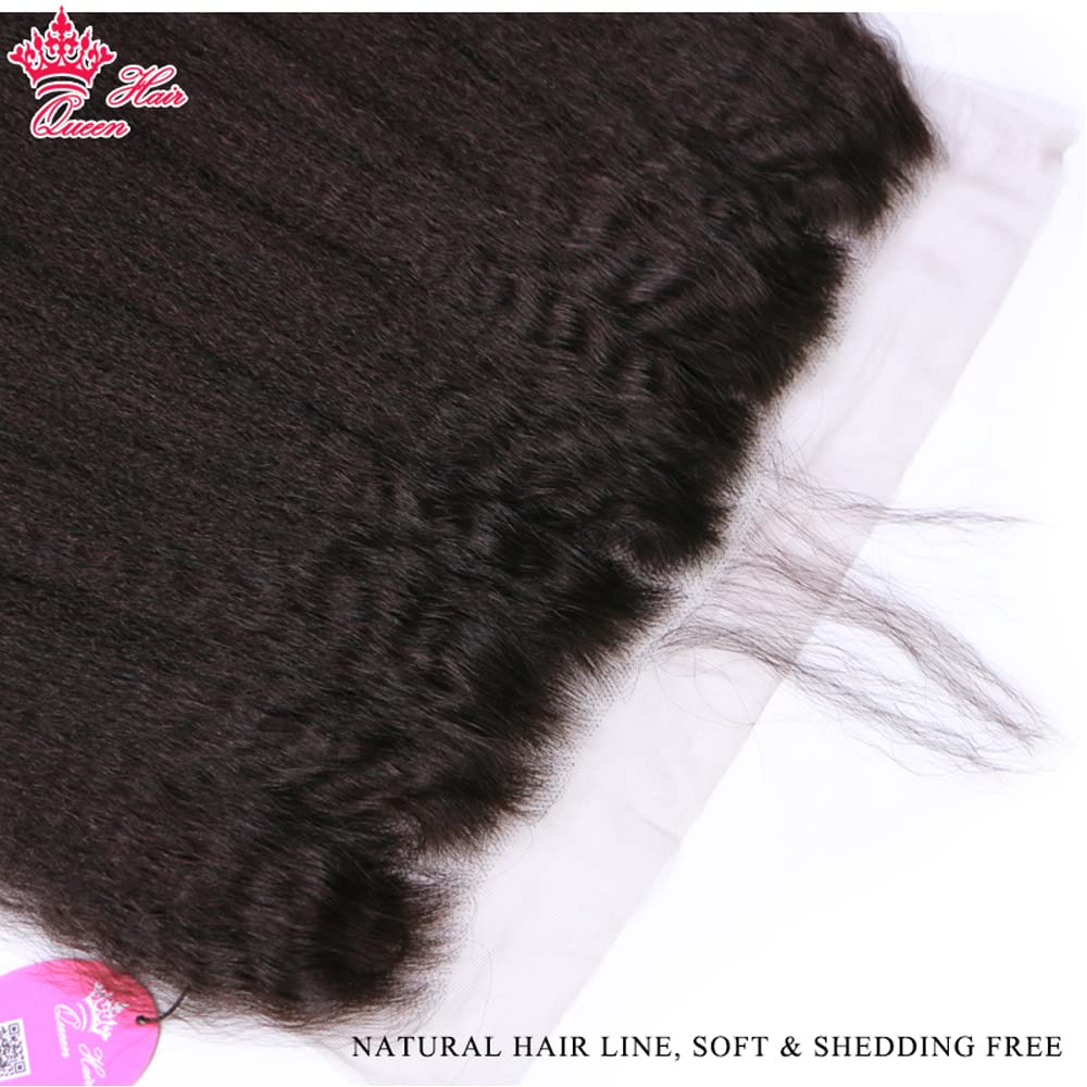 Pre-Plucked Brazilian Kinky Straight Lace Frontal Closure with Baby Hair | 12 Inch Virgin Human Yaki Straight Hair | Natural Hair Extensions for Women | Perfect for Protective Styles, Weaves & Everyday Glam