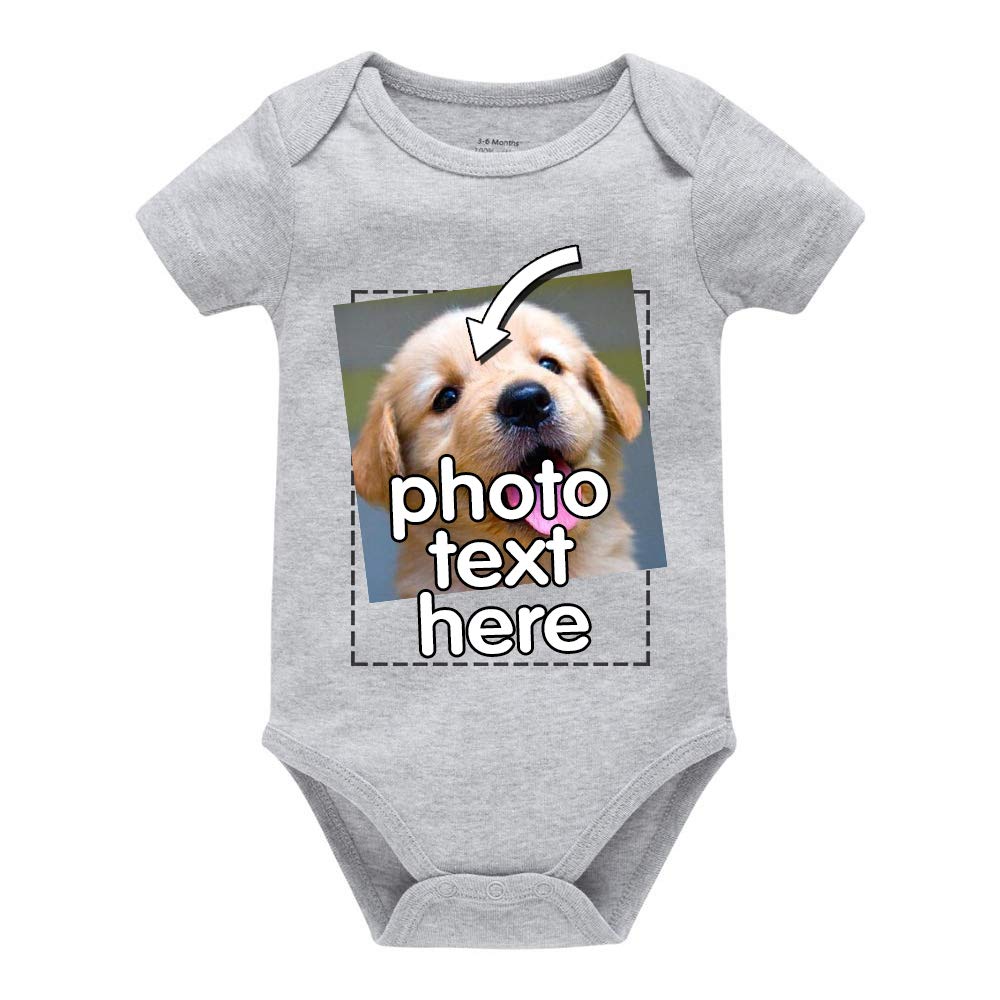 Personalized Newborn Onesie - Custom Baby Clothes with Photo & Name - Grey - Perfect for Newborn Photography, Christening Gifts & Baby Showers