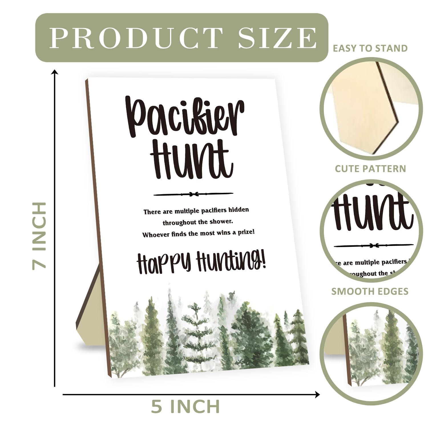 Baby Shower Party Games Set - Pacifier Hunt Game with Forest Theme Sign & 50 Blue Mini Pacifiers - Fun Baby Shower Decorations for Gender Reveal & Nursery Themed Celebrations