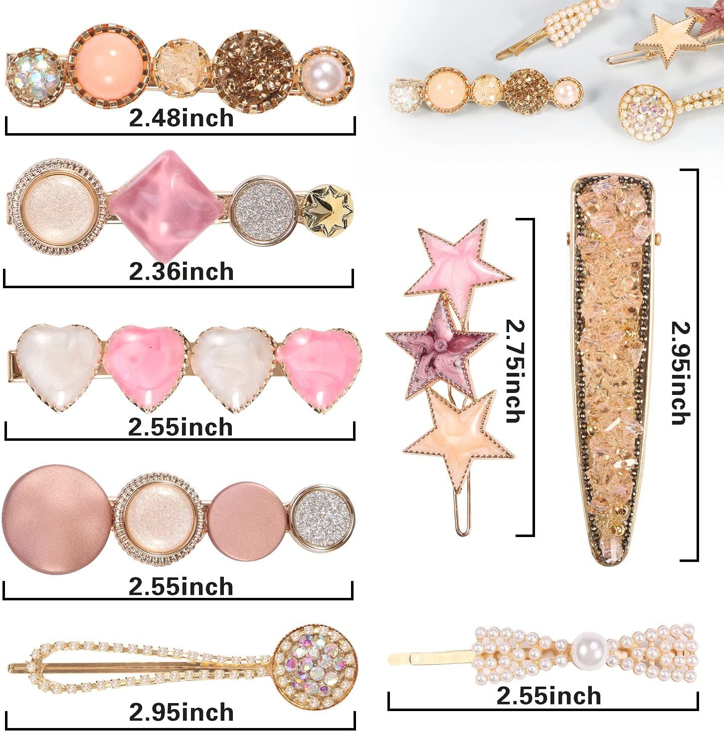 Alamodey Women's Metal Hair Clips Barrettes - 8 Piece Geometric Hollow Hairpin Set with Pearl Accents for Women & Girls (Pink) | Korean Style Hair Accessories for Wedding, Party & Everyday Use