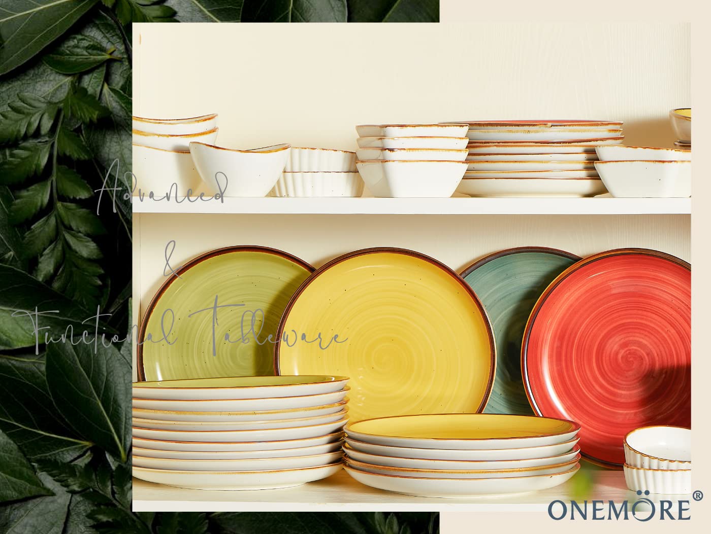 ONEMORE 10.5 Inch Porcelain Dinner Plates Set of 4 - Microwave & Dishwasher Safe Ceramic Plates for Salad, Dessert, Pasta - Elegant Tableware for Restaurants, Dinner Parties & Home Dining