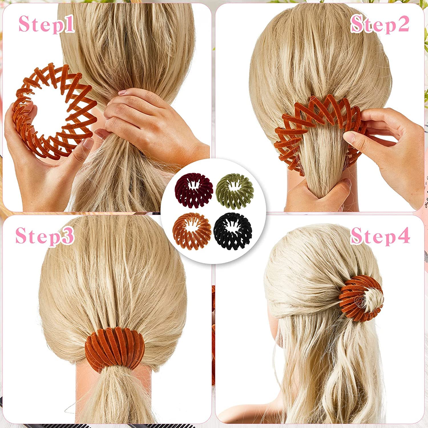 ASG Velvet Hair Clips for Women - 2 Pack Hair Bun Maker & Expandable Ponytail Holder, Soft Bird Nest Hair Accessories for Thick Hair - Perfect for Updos, Ponytails & Everyday Hairstyles