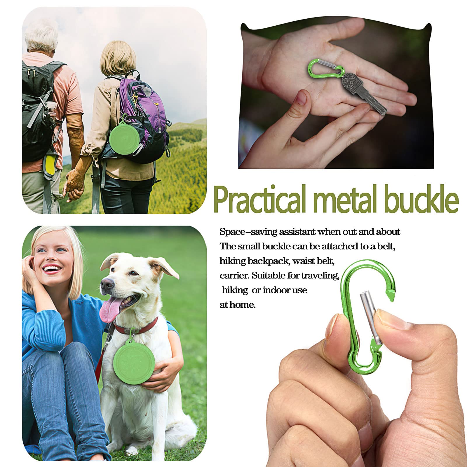 Collapsible Dog Bowl - Portable Silicone Pet Food & Water Dish with Lid & Carabiner for Dogs & Cats, 15oz Travel-Friendly Collapsible Bowl for Hiking, Camping, Travel - Perfect for Outdoor Adventures & Daily Walks (Green)