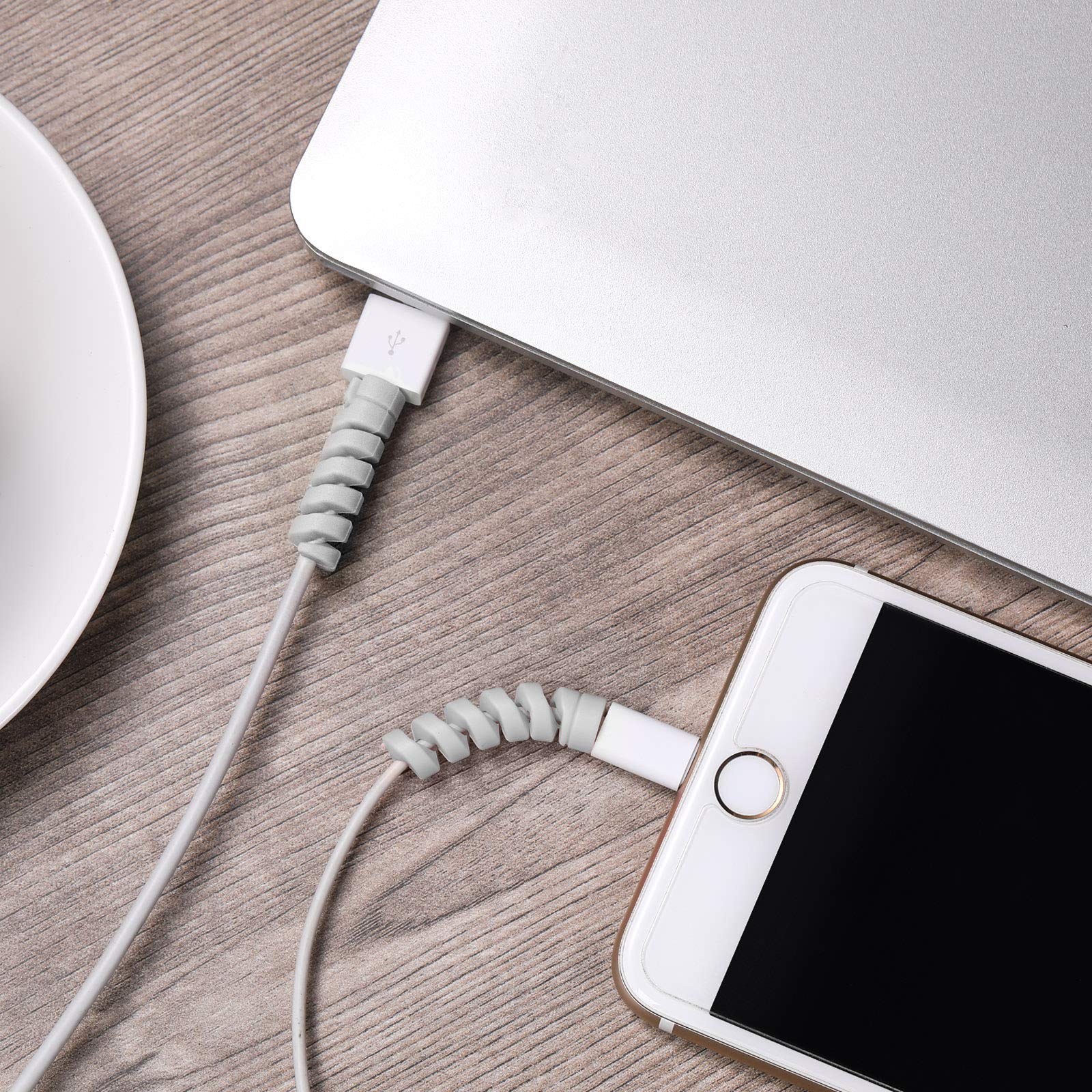 Jetec 24-Pack Silicone Charger Cable Protectors - Flexible Spiral USB Wire Saver for Headphones, Laptop, Earphones & Cell Phones (Grey) | Prevent Cable Damage at Home, Office & Travel