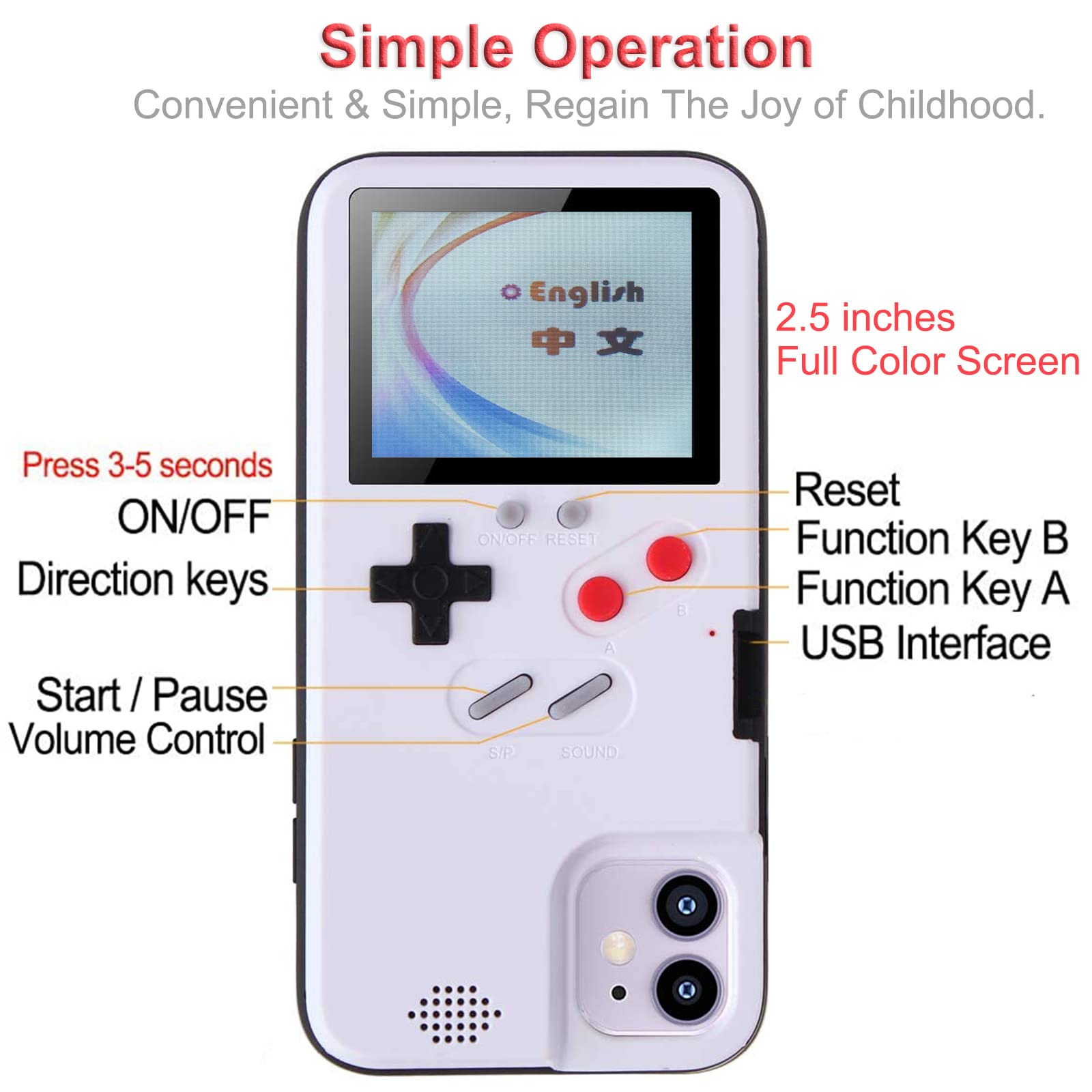 168 Built-in Mini Games Phone Case for iPhone 11 - White Retro Gaming Cover | Perfect for Commuting, Travel & Entertainment