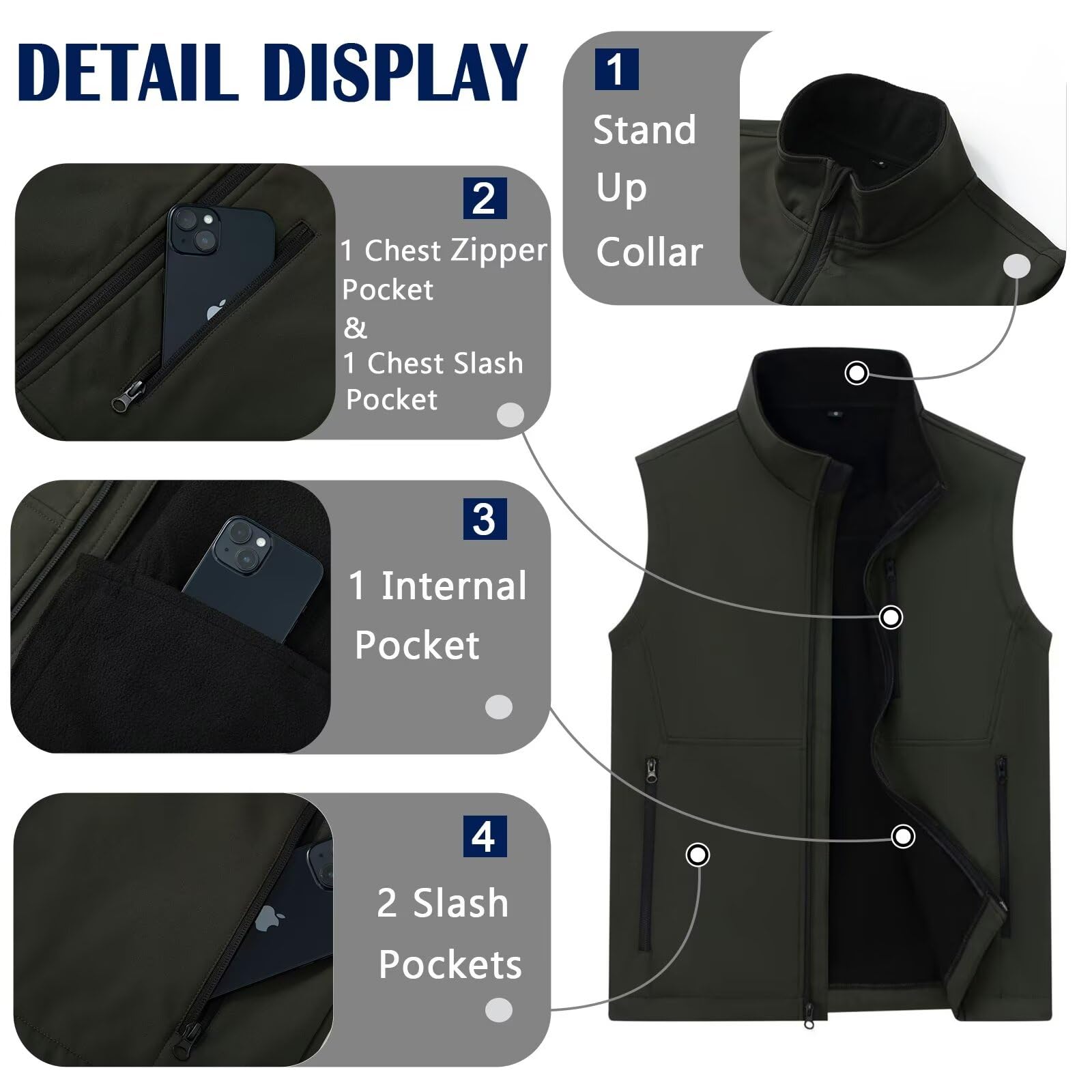 Men's Lightweight Softshell Vest - Windproof Puffer Sleeveless Jacket for Golf, Running & Outdoor Activities | Perfect for Hiking, Cycling & Casual Wear