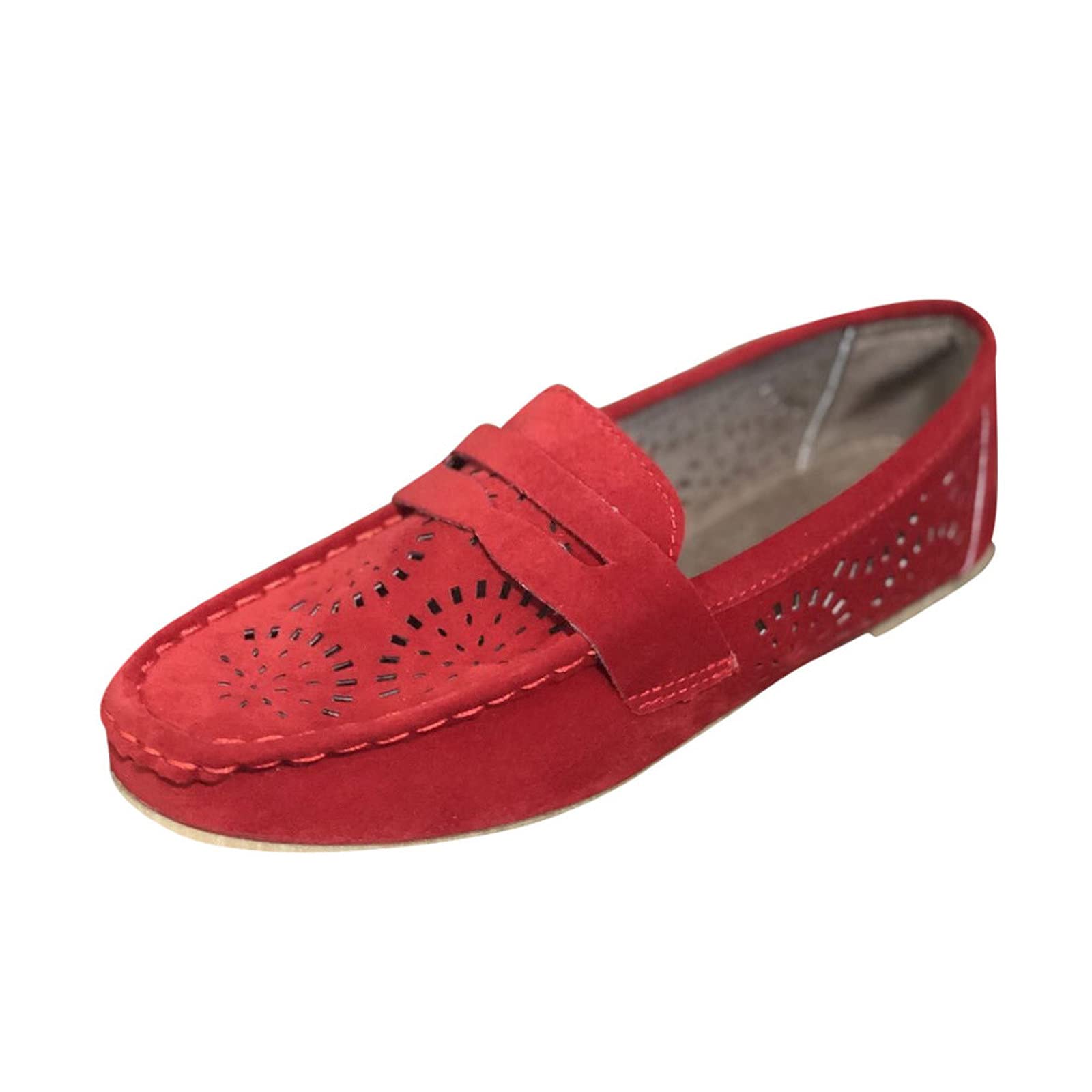 Hlysgo Women's Flat Sandals - Fashion Slip-On Loafers | Lightweight Hollow Breathable Suede Casual Shoes for Walking, Travel & Everyday Wear