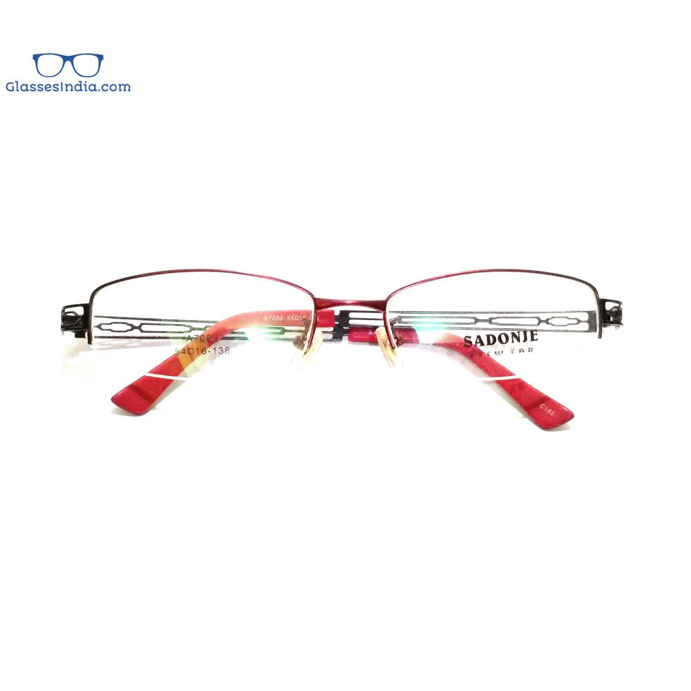 Blue Light Blocking Computer Glasses for Women - Red Supra Half Rimless Frame (A7083RD) | Reduce Eye Strain for Office Work, Gaming & Screen Time