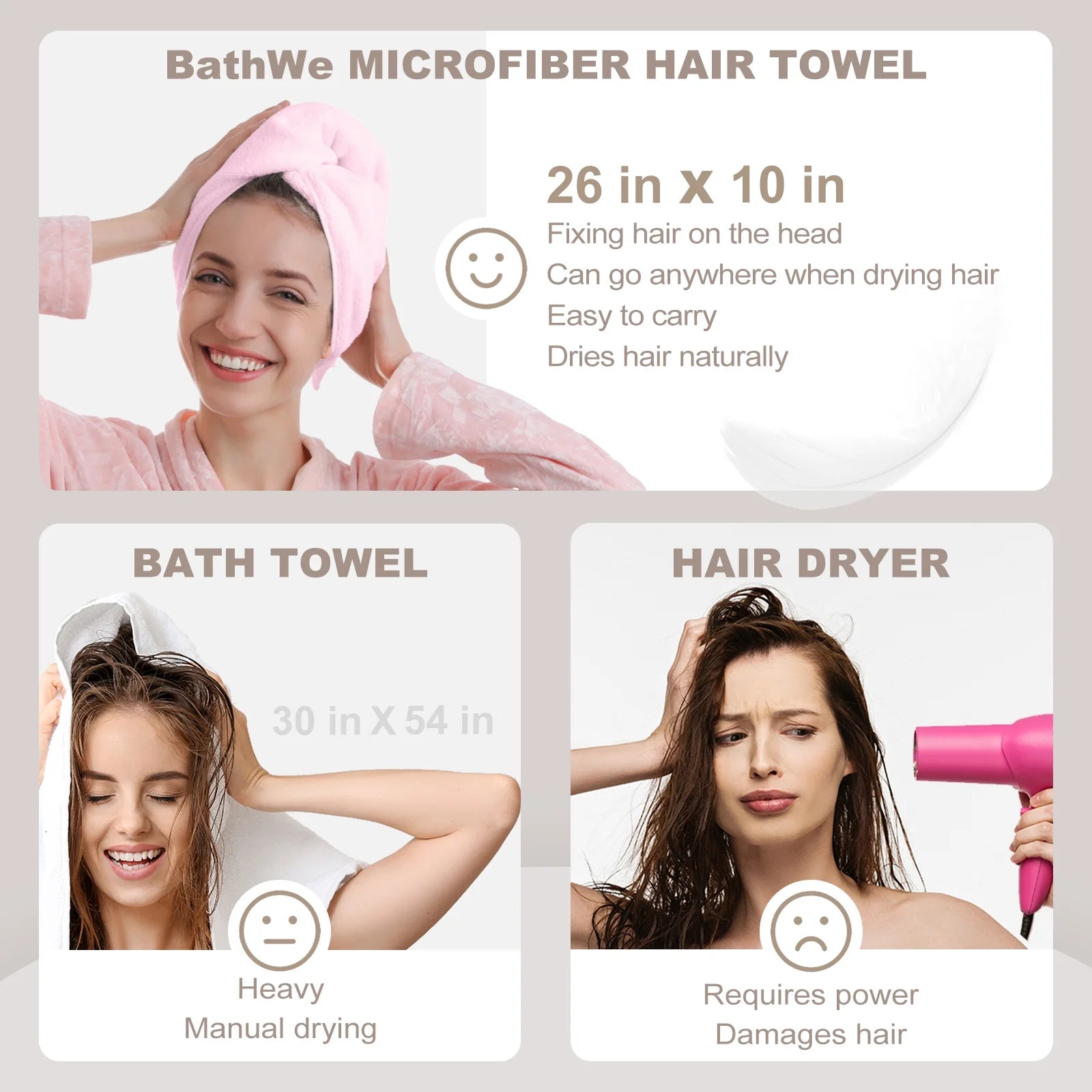 Bathwe 2 Pack Ultra Absorbent Hair Towel Wrap for Women - Soft Twist Hair Turban Drying Cap for Wet Hair (Blue & Gray) | Perfect for Post-Shower, Salon, Spa & Home Hair Care