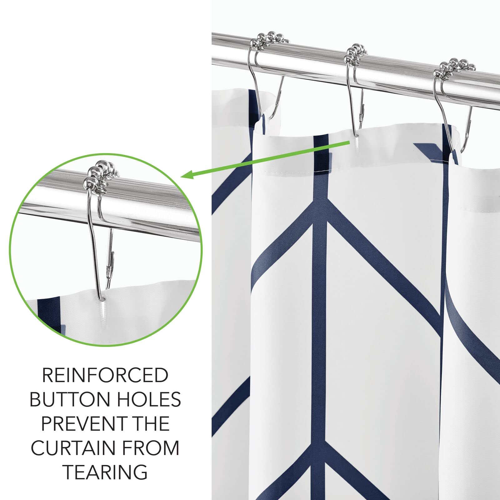 Modern Herringbone Pattern Shower Curtain - Geometric Striped Bathroom Decor - Waterproof Fabric Shower Curtain with Rustproof Grommets - 72