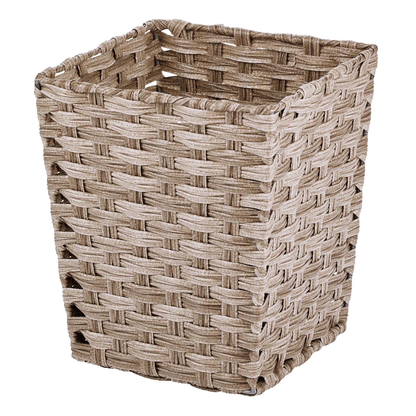 **mDesign Small Woven Basket Trash Can - Square Wastebasket for Bathroom, Kitchen, Home Office, Laundry & Utility Rooms - Taupe - Perfect for Organizing Paper, Towels & Small Trash**
