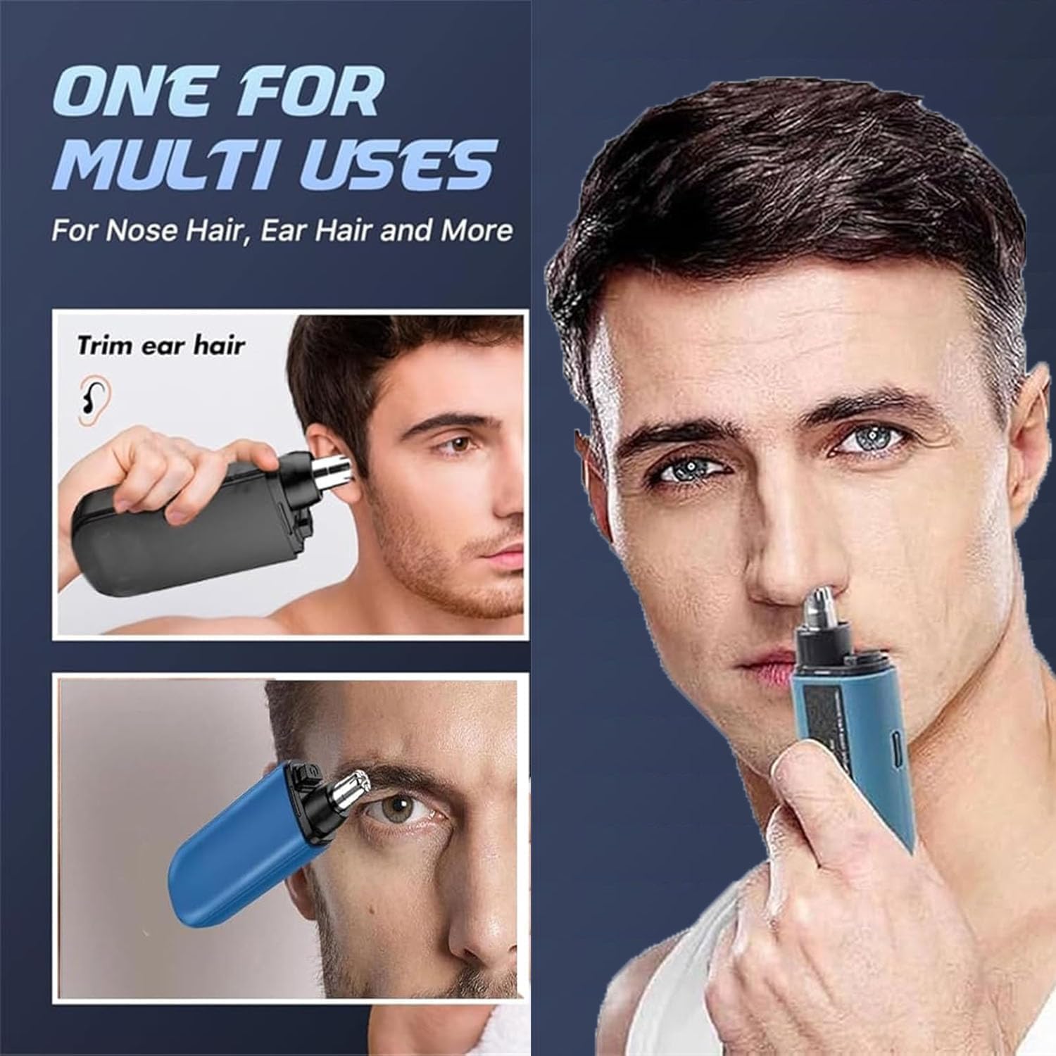 Pikapiky Rechargeable Waterproof Electric Nose Hair Trimmer for Men - 2-in-1 Portable Nose & Ear Hair Clipper - Perfect for Travel, Gym & Grooming Kit