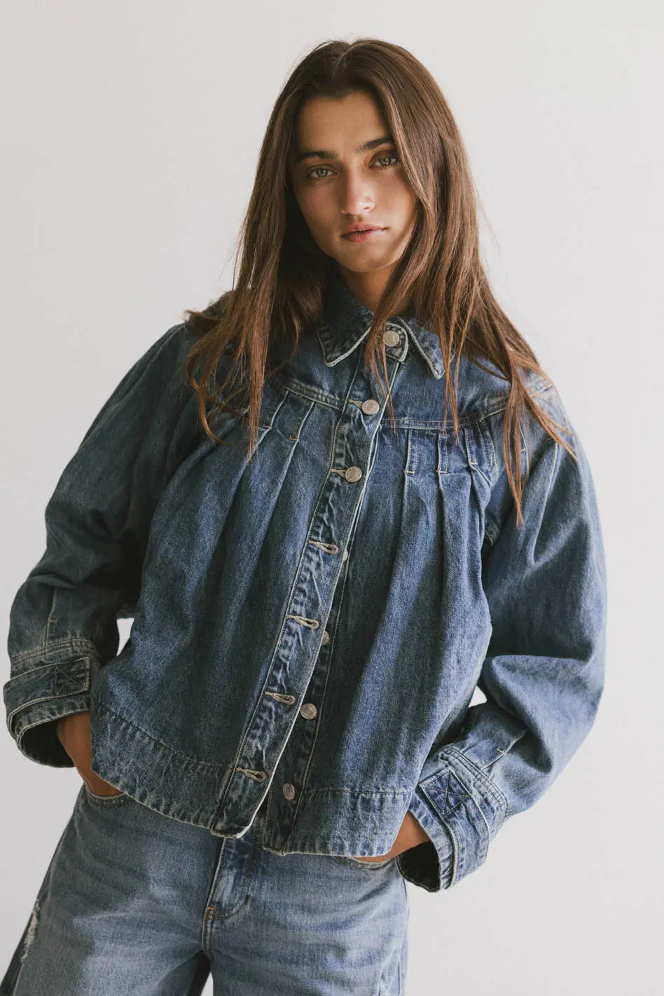 Lennon Denim Jacket for Women - Vintage Distressed Denim Jacket with Button Front & Chest Pockets - Perfect for Casual Outfits, Music Festivals & Streetwear Fashion