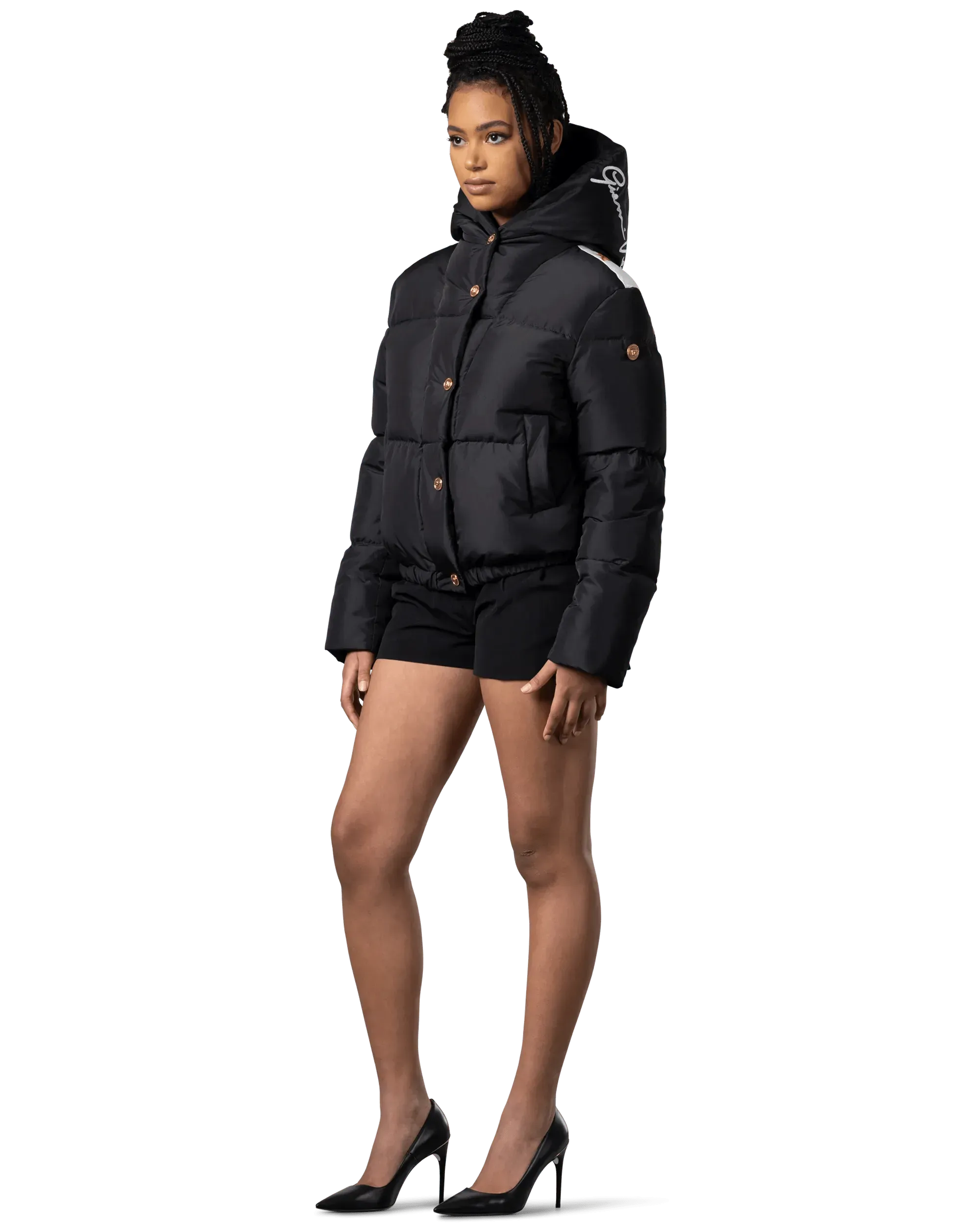 Barocco Acanthus Padded Puffer Jacket for Women - Winter Warm Quilted Coat with Hood, Water-Resistant Outdoor Parka for Cold Weather Fashion & Streetwear