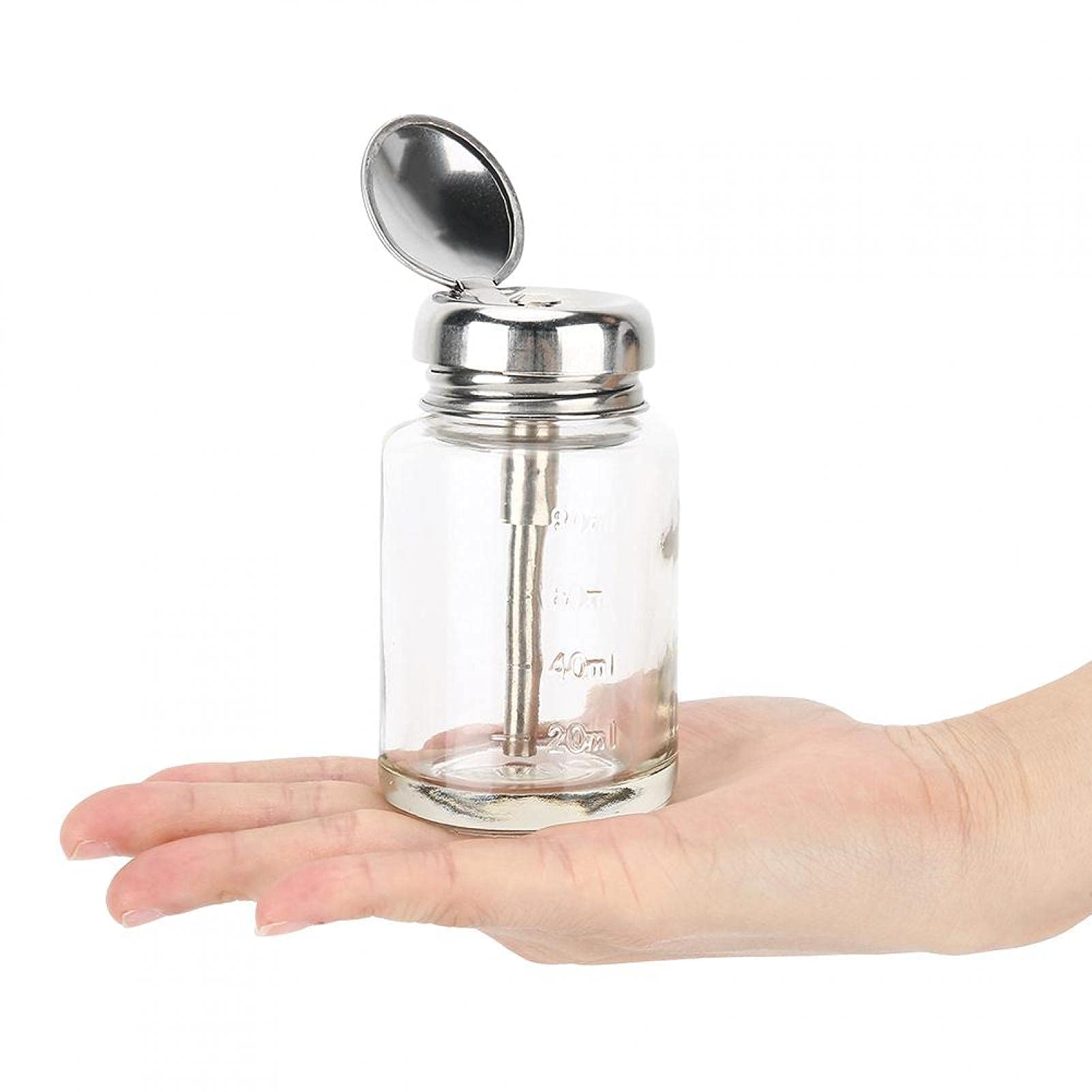 Refillable Glass Nail Polish Remover Bottle with Push Down Pump Dispenser - Transparent Empty Container for Nail Salon, DIY Manicure & Beauty Storage (Set of 1)