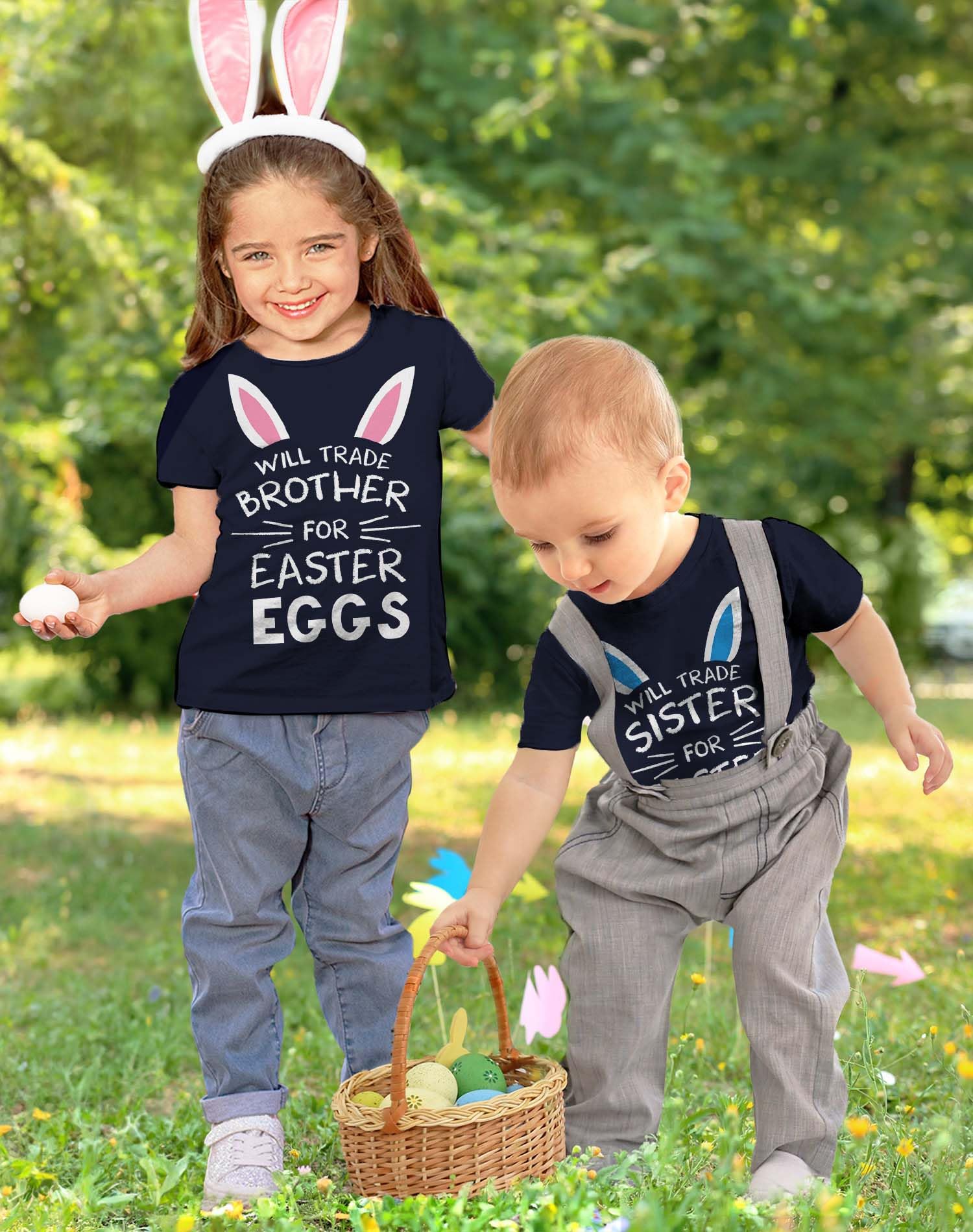 Funny Easter T-Shirt for Kids - 'Will Trade Sister for Easter Eggs' Sibling Humor Tee | Cute Easter Outfit for Boys & Girls | Easter Egg Hunt, Family Photos & Holiday Celebrations