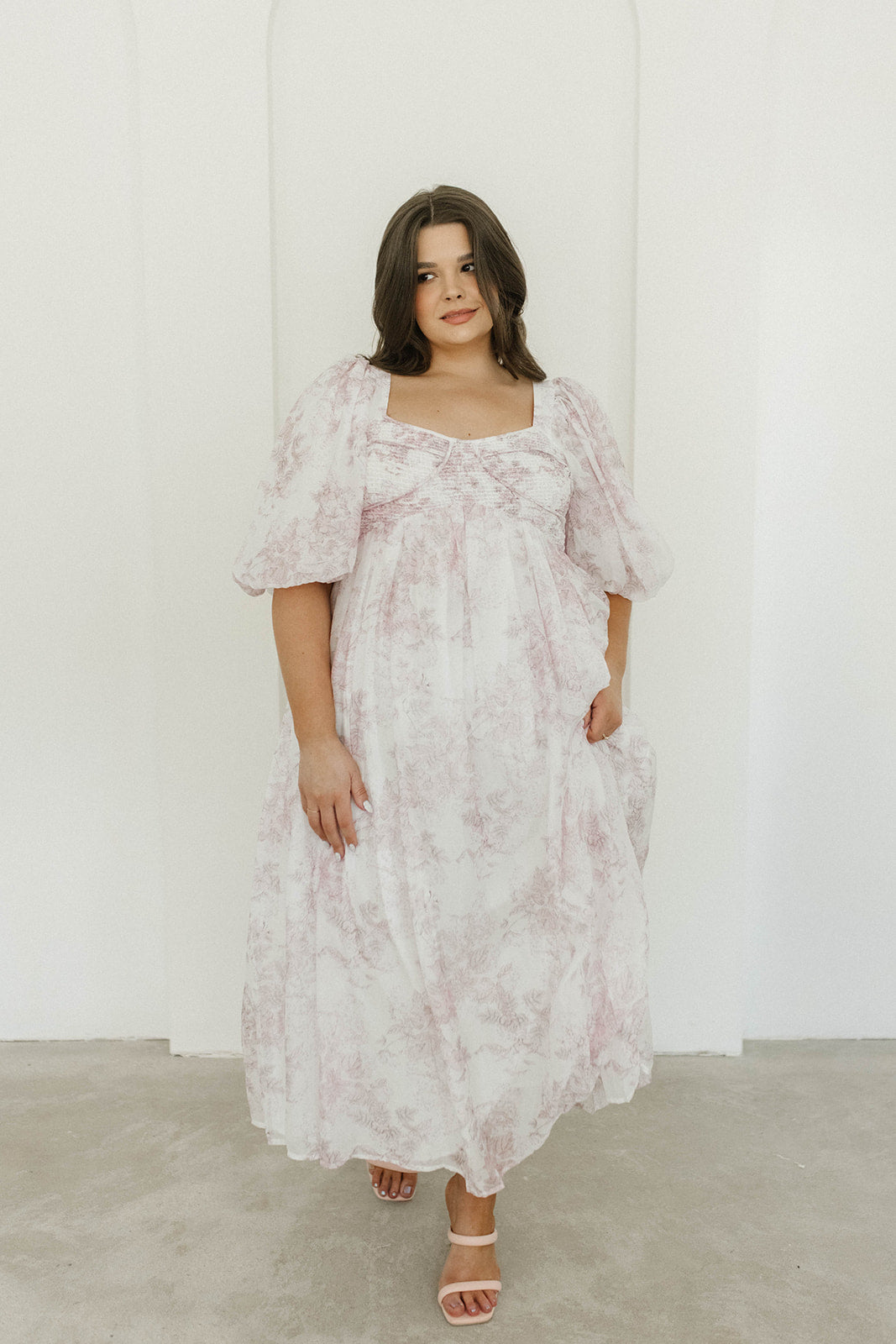 Harlow Midi Dress - Light Pink Floral Print, Bump Friendly Maternity Dress, Inclusive Sizing (S-3XL) for Pregnancy, Baby Shower & Special Occasions