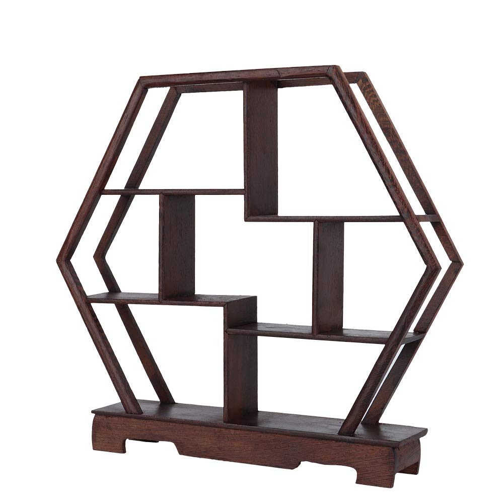 Vintage Wooden Display Rack - 6-Sided Antique Carving Storage Shelf for Home, Office & Desk Decor - Perfect for Flower Pots, Crafts & Decorative Items - Durable Desktop Organizer for Living Room, Study & Workspace