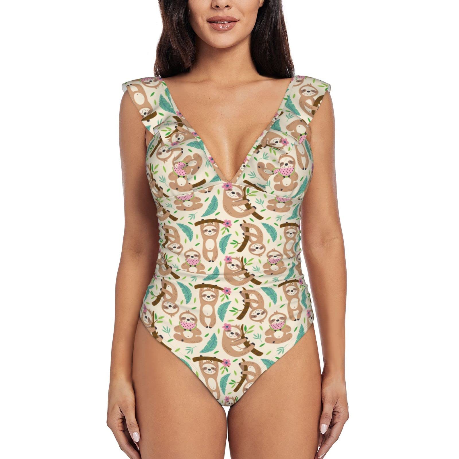 Grafffery Tummy Control Swimsuit for Women - V Neck Ruffle One Piece Swimwear Monokini | Slimming Bathing Suit for Beach, Pool & Vacation