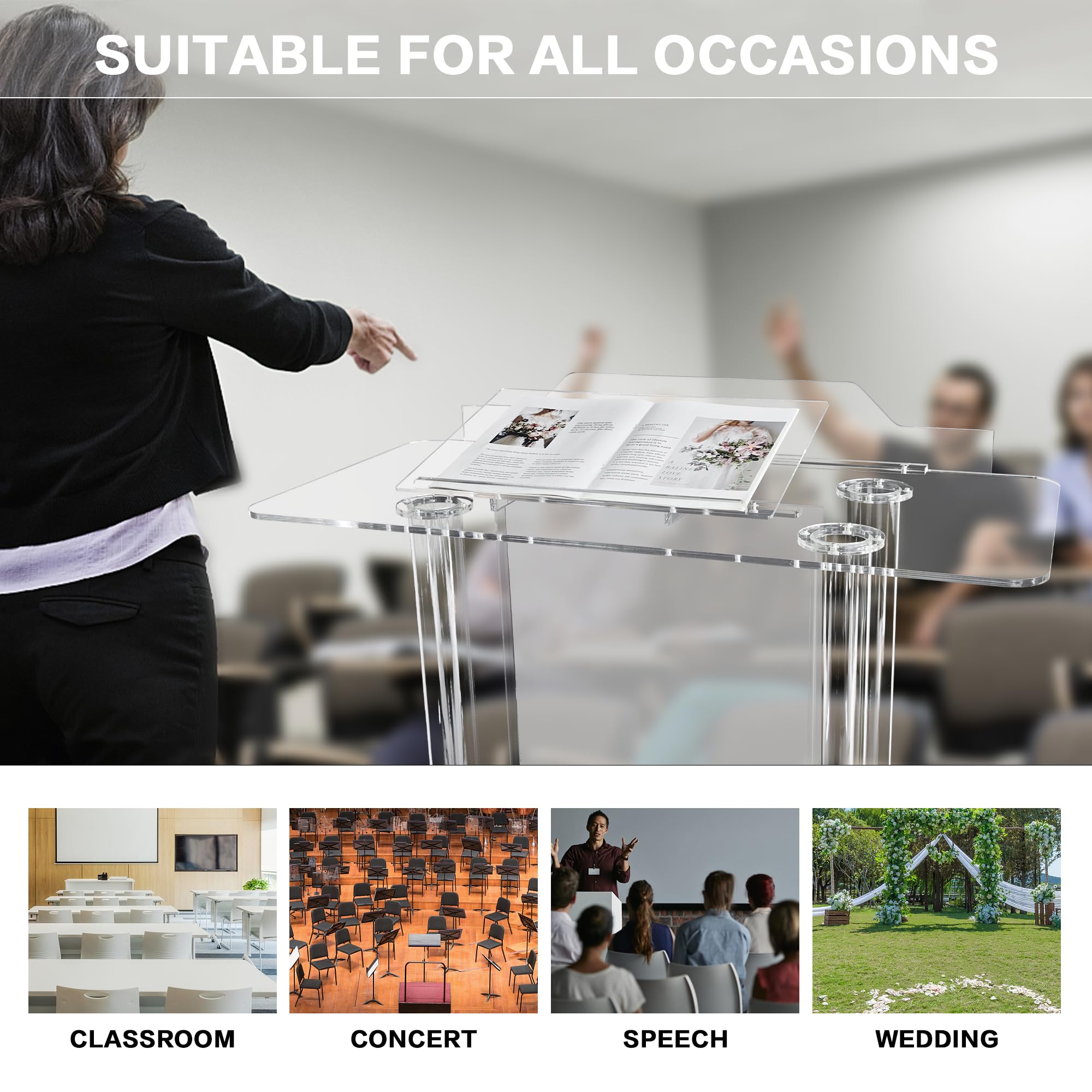 Custom Acrylic Podium Stand with LED Lights & Wheels - Personalized Church Pulpit with Engraved Logo - Portable Lectern for Office, Classroom & Events - Perfect for Sermons, Presentations & Public Speaking