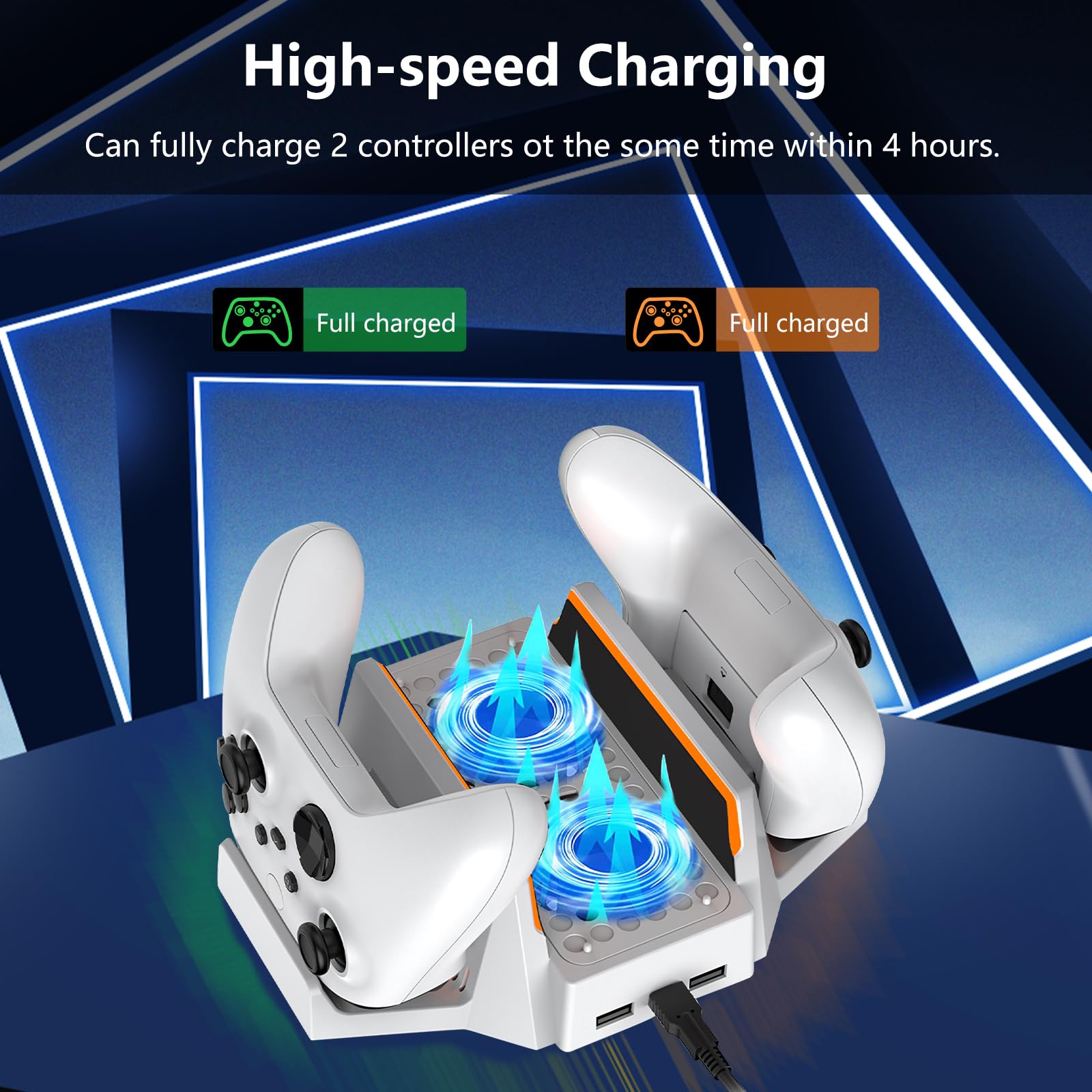 CTPOWER Cooling Stand for Xbox Series S with Dual Cooling Fans, 3-Speed Adjustable, Dual Controller Charger & LED Indicator, USB Port - 2 x 800mAh Rechargeable Batteries - Perfect for Gaming Sessions & Preventing Overheating