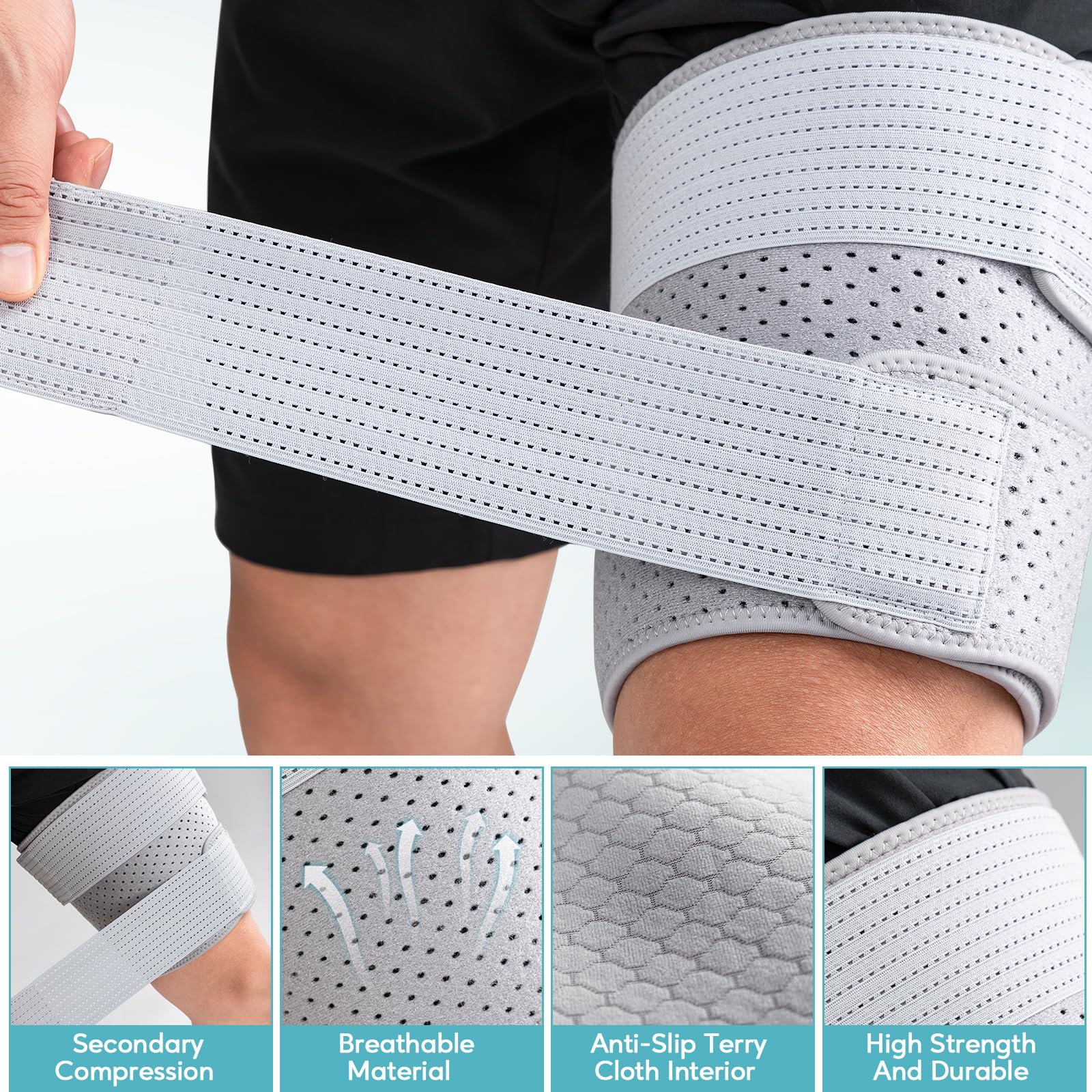 Women's & Men's Thigh Compression Sleeve - Adjustable Groin & Hamstring Support Wrap for Pulled Muscles, Quad Pain Relief - Upper Leg Brace for Sports, Running, Workout & Injury Recovery