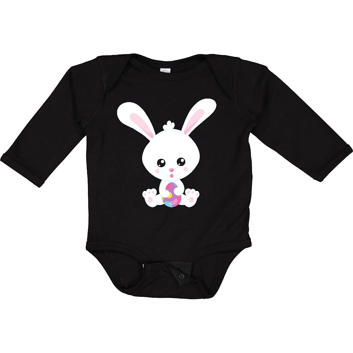 Inktastic Easter Bunny & Eggs Long Sleeve Baby Bodysuit - Adorable White Bunny Design for Easter Outfits, Holiday Photos & Spring Celebrations