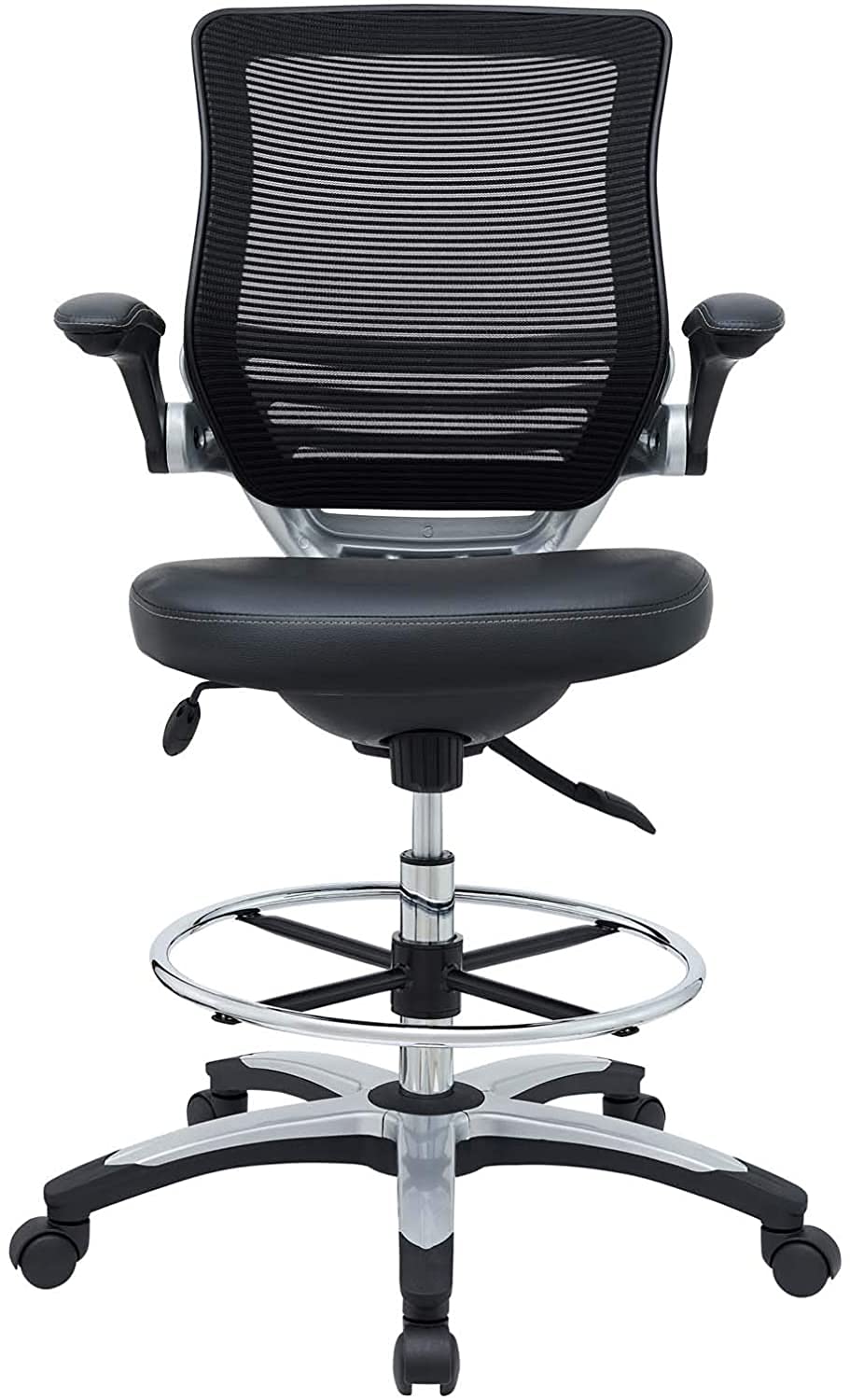 Modway Edge Drafting Chair - Adjustable Height Office Chair with Flip-Up Arms for Reception Desk, Drafting Table & Home Office - Ergonomic Black Task Chair for Professionals & Students