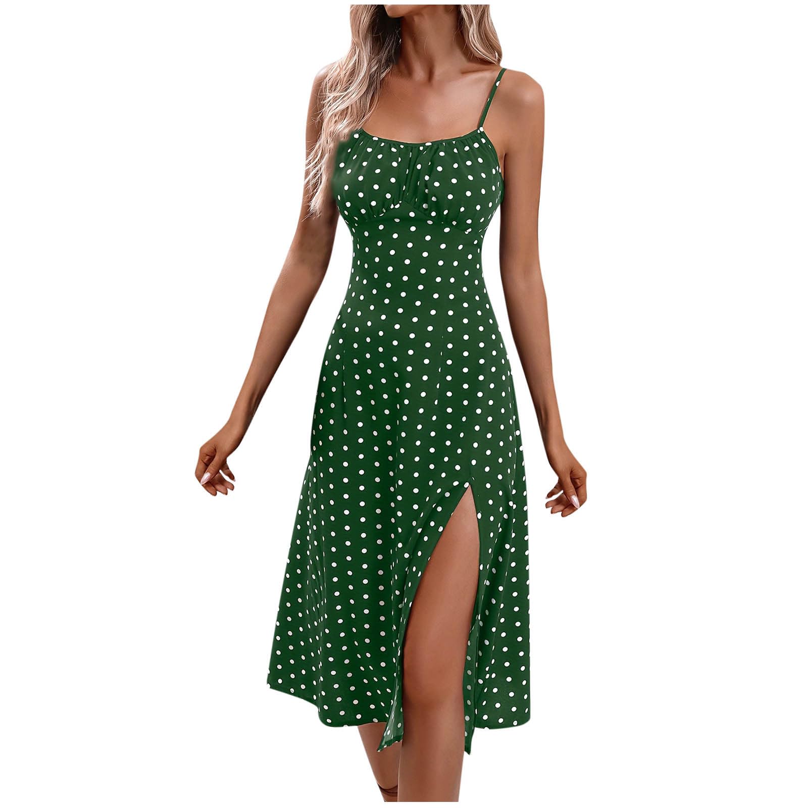 Women's Trendy Slit Summer Sundress - Casual Spaghetti Strap Midi Dress for Beach, Vacation & Boho Outfits | Perfect for Outdoor Parties, Date Nights & Tropical Getaways