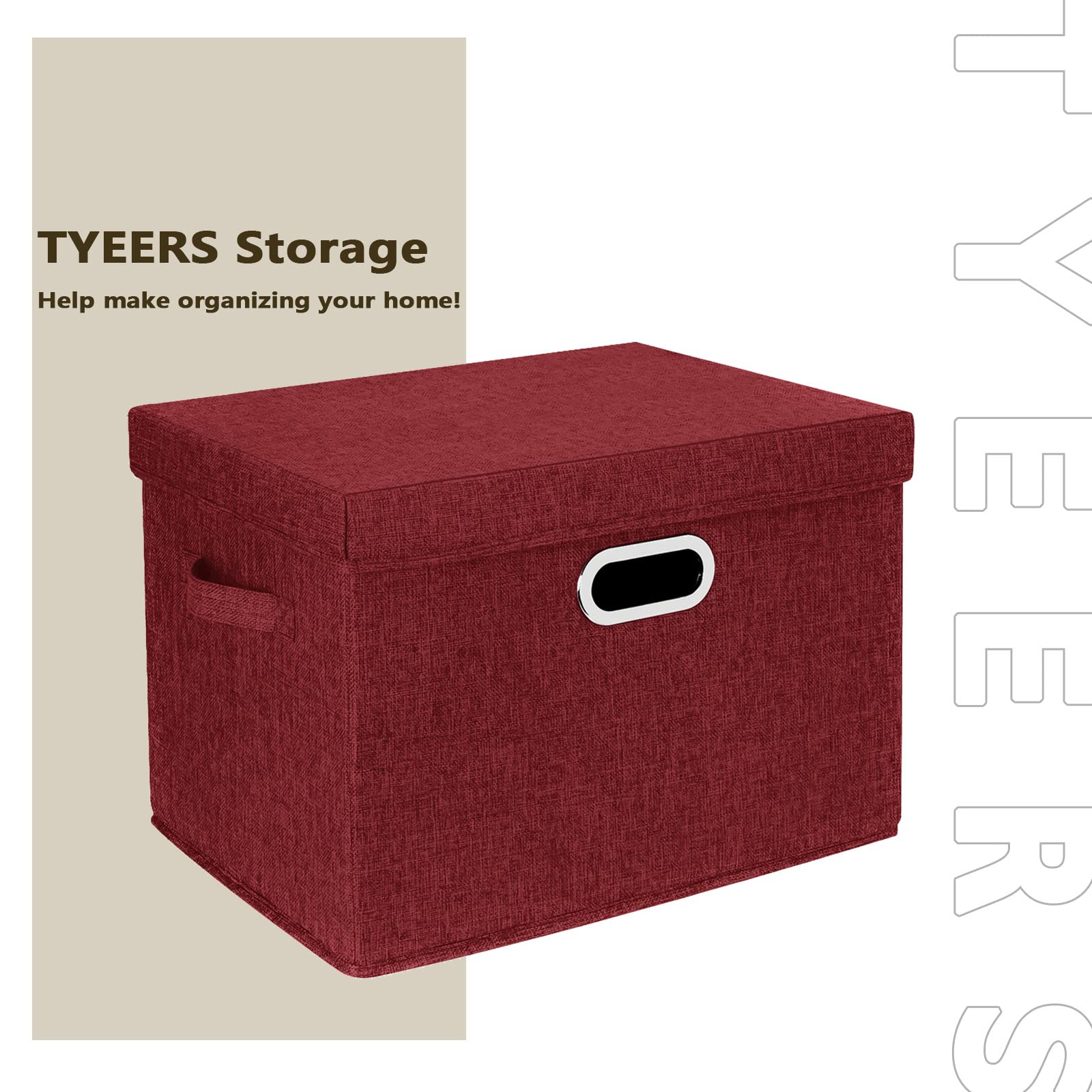 TYEERS Large Collapsible Storage Bins with Lids (3-Pack) - Foldable Organization Bins for Closet, Clothes & Home Office Storage - Space-Saving Wine Red Storage Boxes - Perfect for Bedroom, Garage & Seasonal Organization