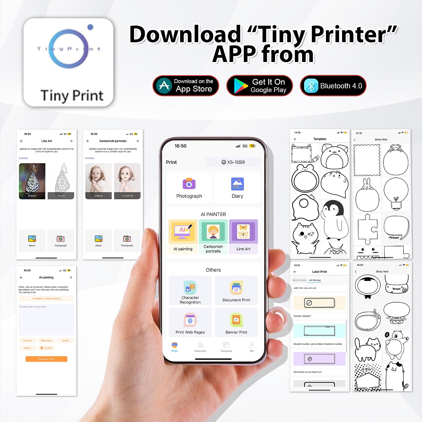 Print Pods Mini Sticker Printer - Wireless Thermal Inkless Label Maker for iOS & Android with 11 Rolls Thermal Paper & Sticker, Hard Protective Case - Perfect for DIY Crafts, Photo Labeling, Receipt Printing & Small Business Organization