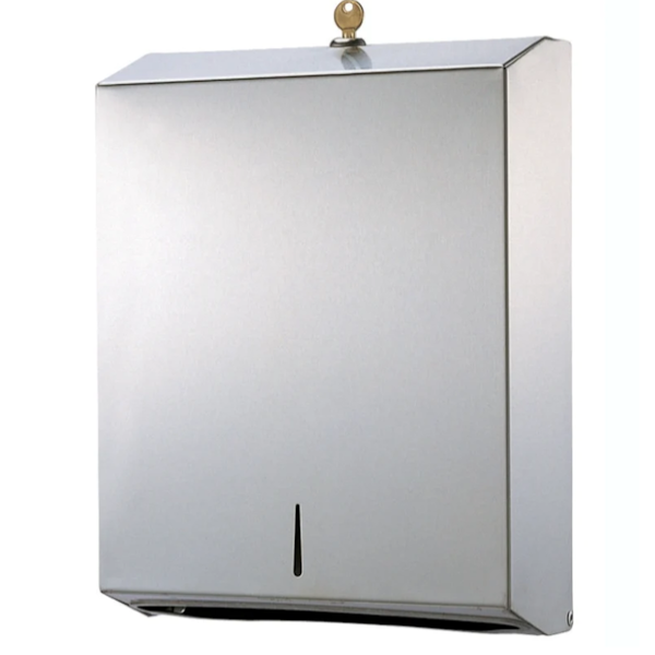 Stainless Steel Interleaved Hand Towel Dispenser - Commercial Grade, Wall-Mounted for Restrooms, Kitchens & Offices - Hygienic & Durable Paper Towel Holder