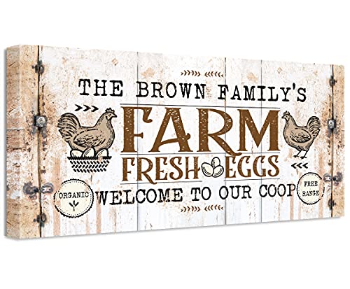 Farm Fresh Eggs Canvas Wall Art - Personalized Chicken Farm Decor - 20x40 Inch Black Framed Wood Stretched Canvas - Ready to Hang Housewarming Gift for Kitchen, Dining Room & Farmhouse Style Homes