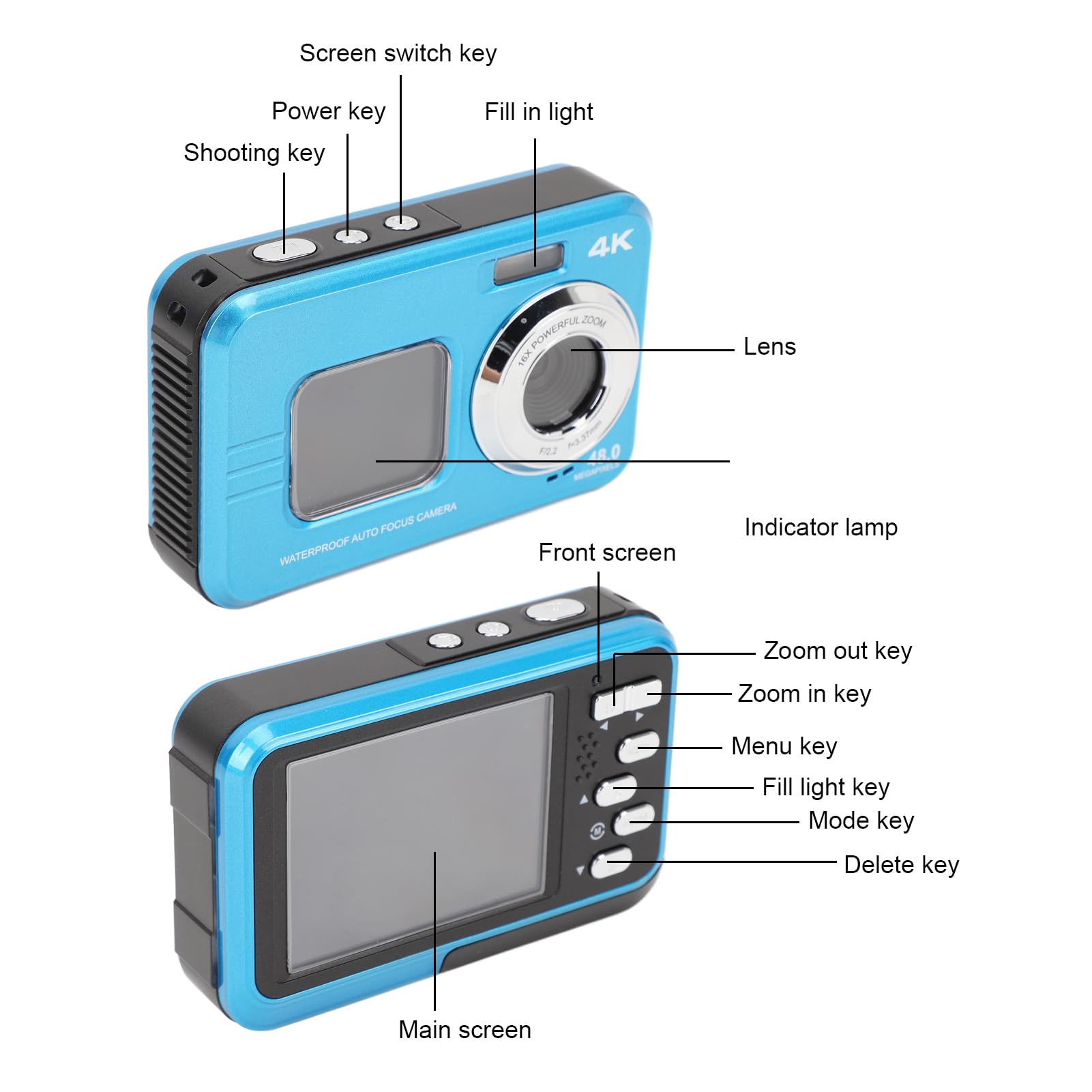 4K Underwater Camera 48MP Autofocus with Dual Screens - 11FT Waterproof Digital Camera for Snorkeling, Diving & Swimming | Compact Selfie Camera for Travel & Outdoor Adventures (Blue)