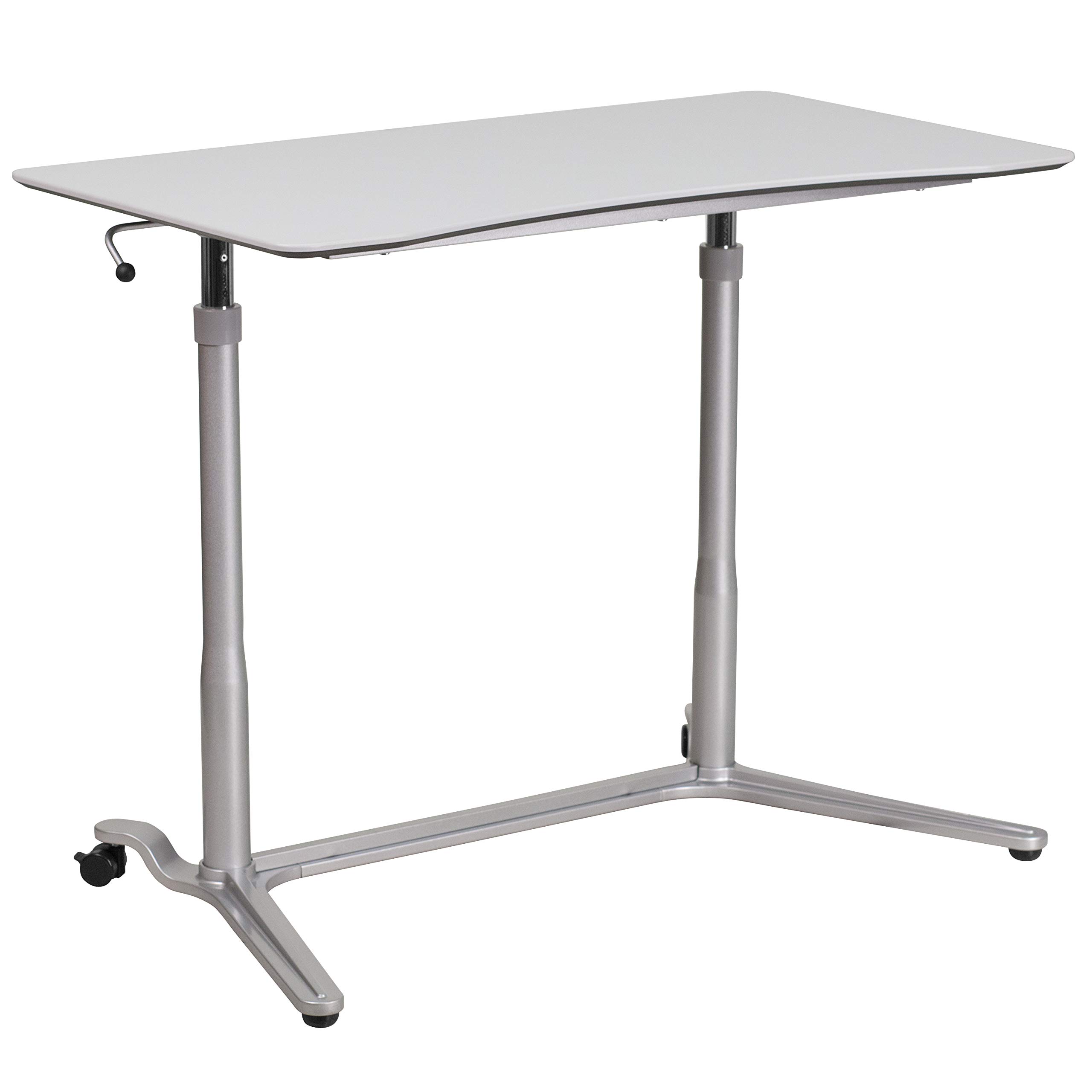 Ergonomic Adjustable Sit Stand Desk - Light Gray Height Adjustable Computer Workstation for Home & Office - Perfect for Remote Work, Gaming & Study