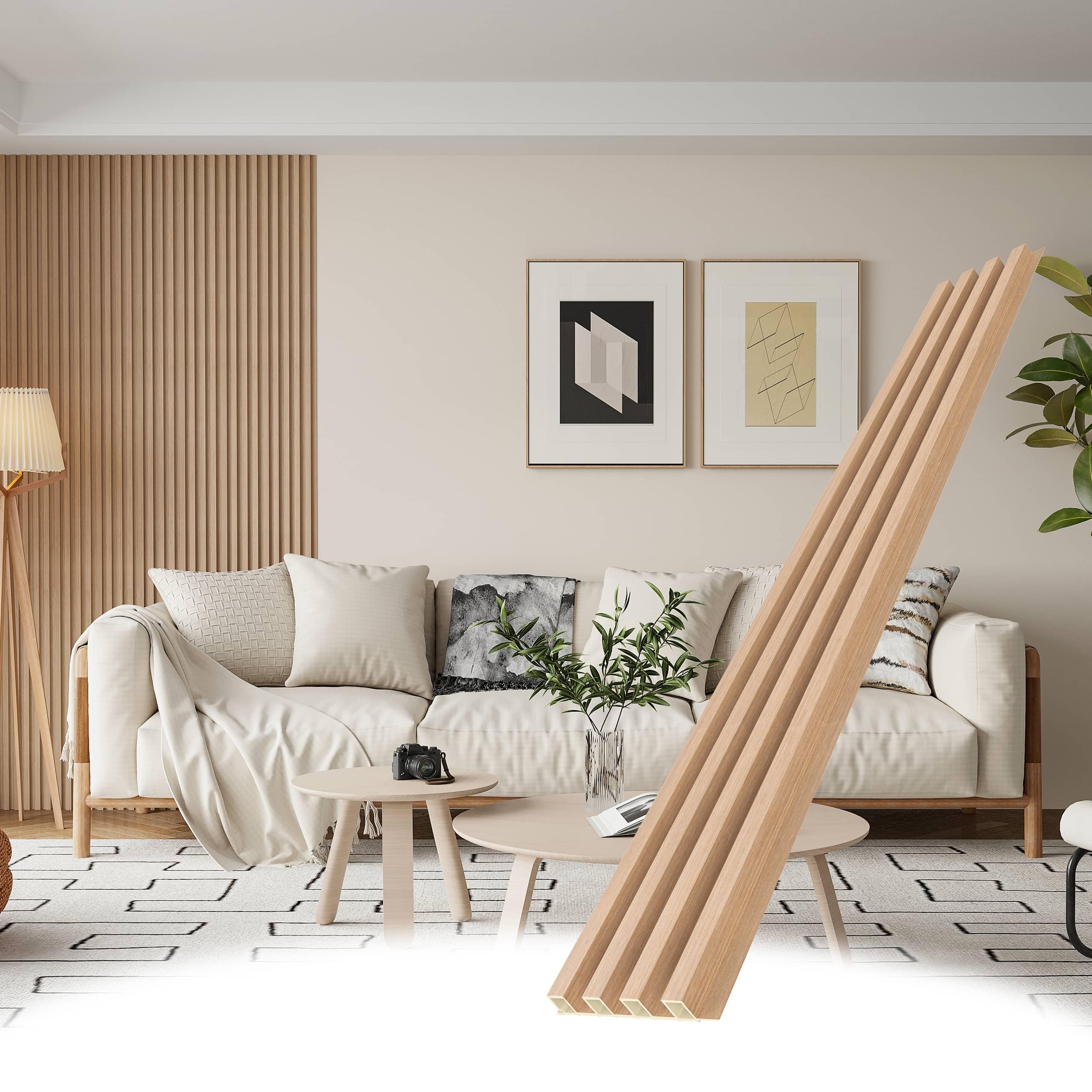 Premium WPC Slat Wall Panels - 8 Pack Modern Wood Slats for Walls & Ceilings | Acoustic Soundproof Panels | Interior Décor in Oak Finish (95